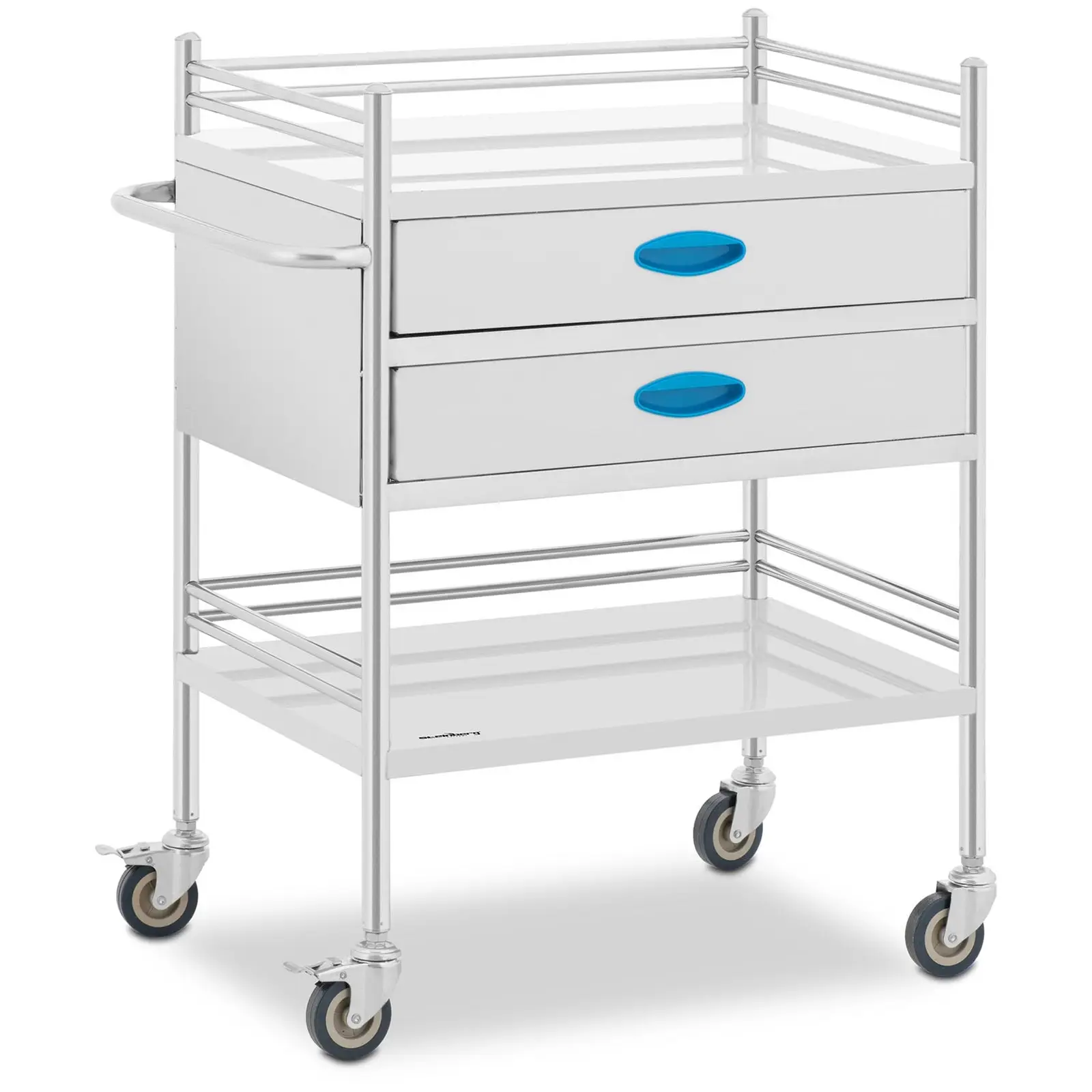 Chariot médical - acier inoxydable - 2 tablettes de 60 x 41 x 28 cm - 2 tiroirs - 40 kg