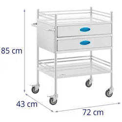 Laboratorijski voziček - nerjaveče jeklo - 2 polici 60 x 41 x 28 cm - 2 predala - 40 kg