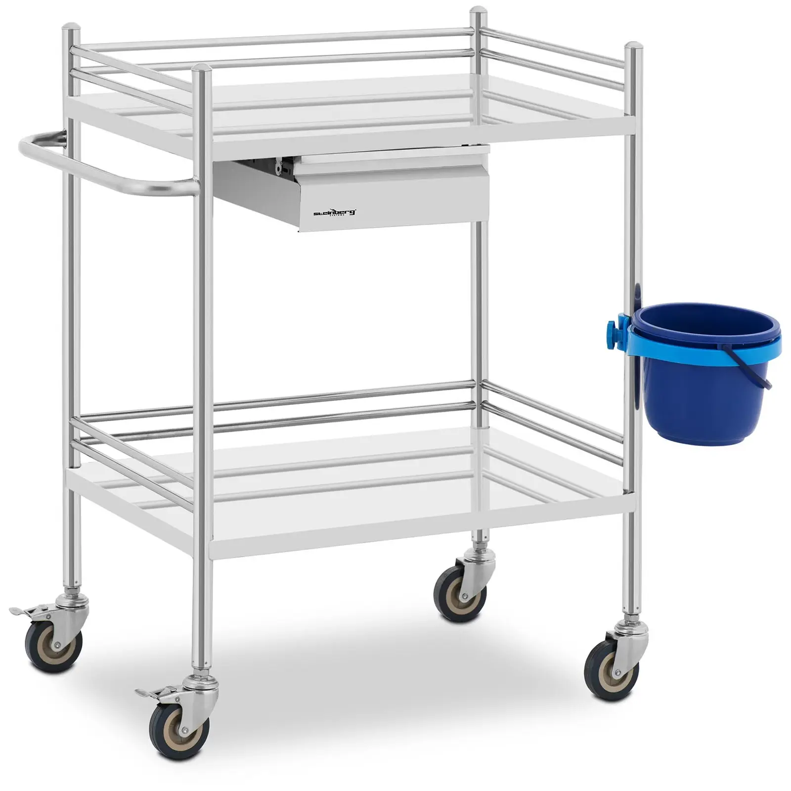 Laborwagen - Edelstahl - 2 Ablagen je 60 x 40 x 12,5 cm - 1 Schublade - 40 kg