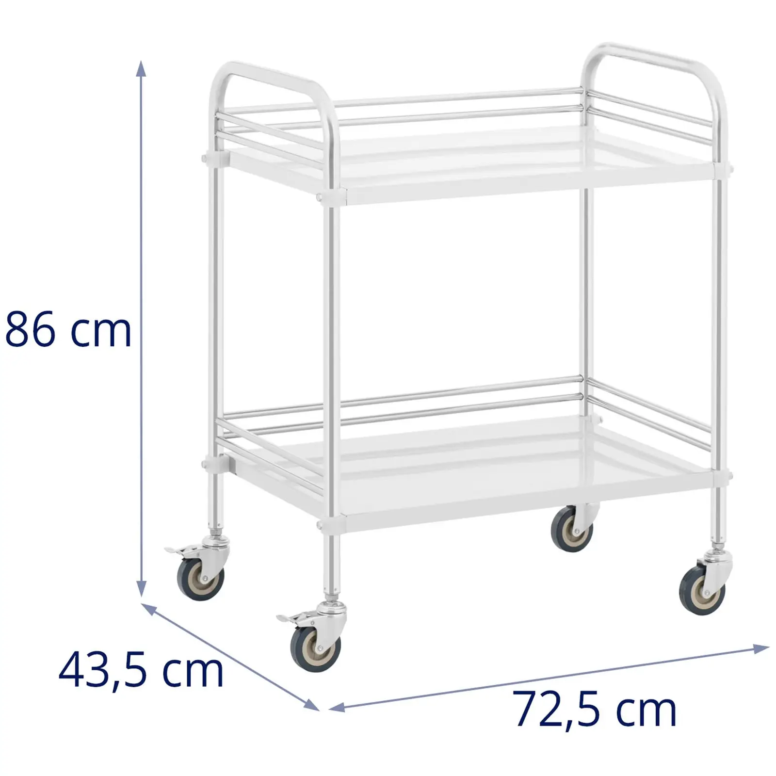 B-varer Laboratorievogn - rustfritt stål - 2 hyller hver 63 x 40 x 12,5 cm - 20 kg