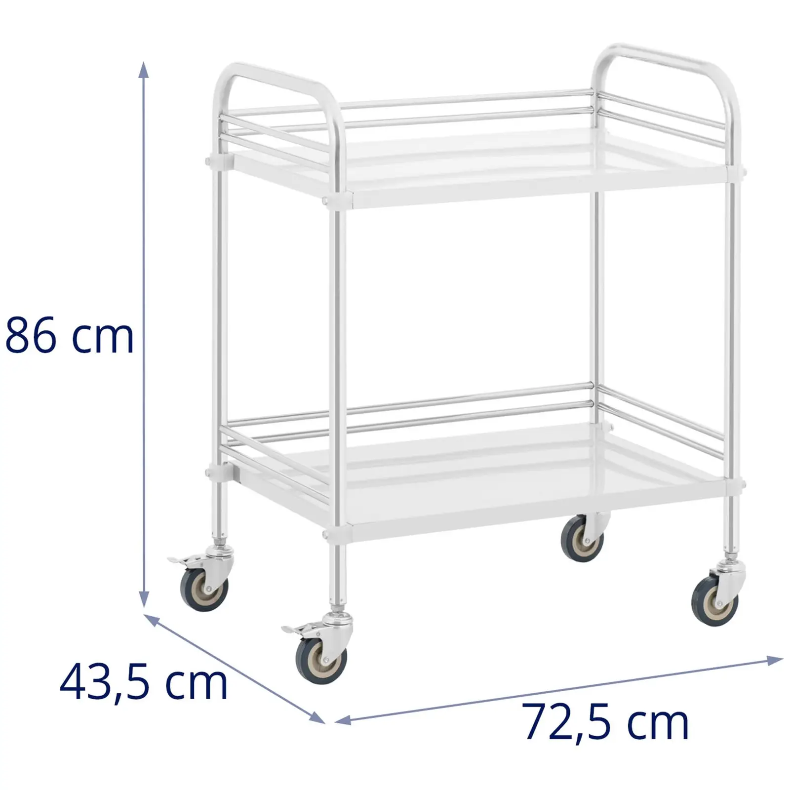 Factory second Laboratory Trolley - stainless steel - 2 shelves each 63 x 40 x 12.5 cm - 20 kg