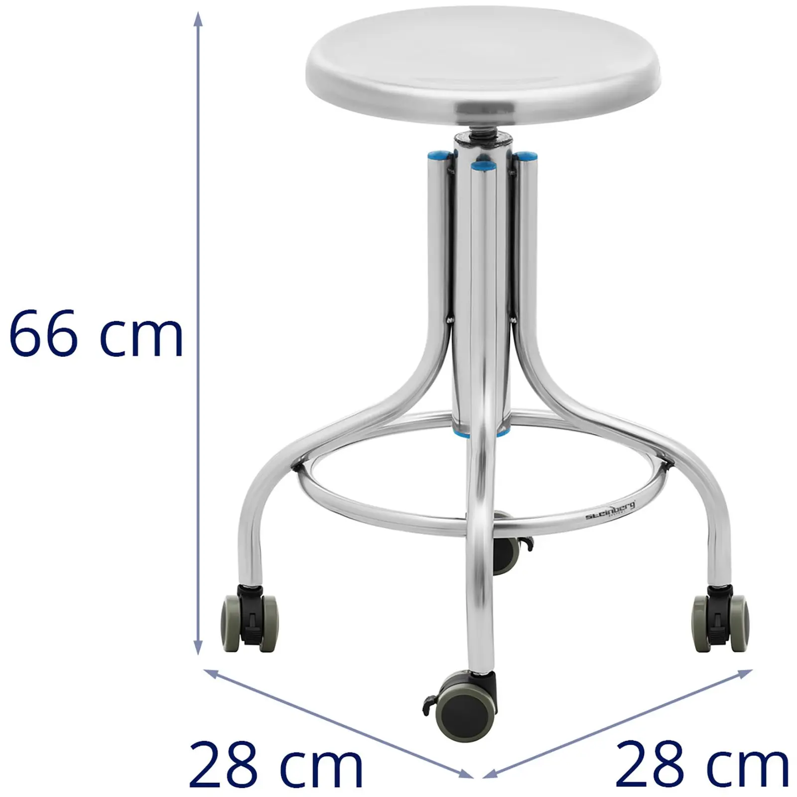 Laboratorní židle - na kolečkách - ušlechtilá ocel - 100 kg (Materiál: Ušlechtilá ocel)