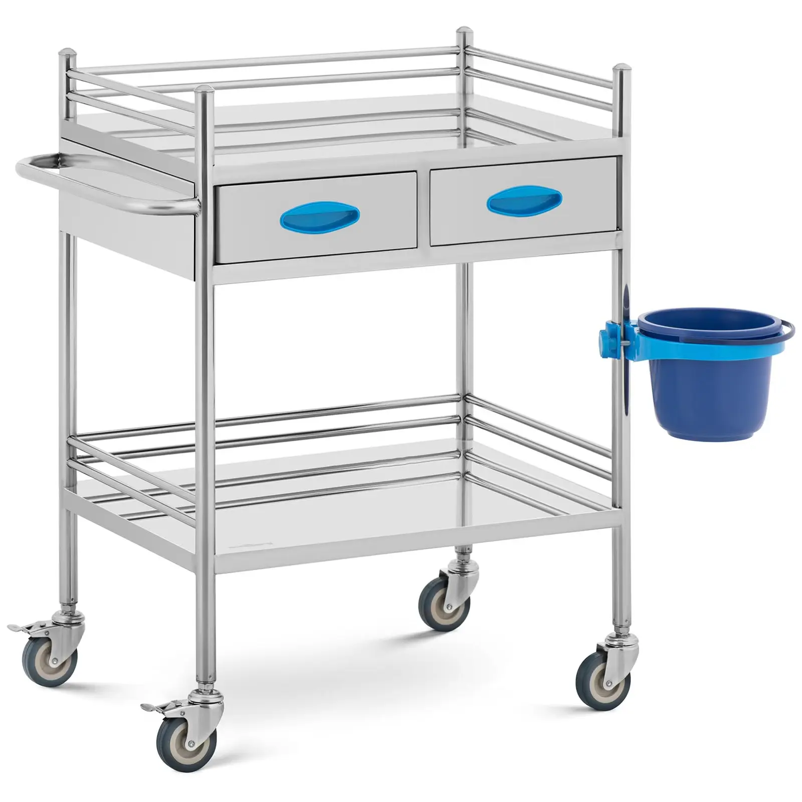 Factory second Laboratory Trolley - stainless steel - 2 shelves each 58 x 41 x 15 cm - 2 drawers - 40 kg