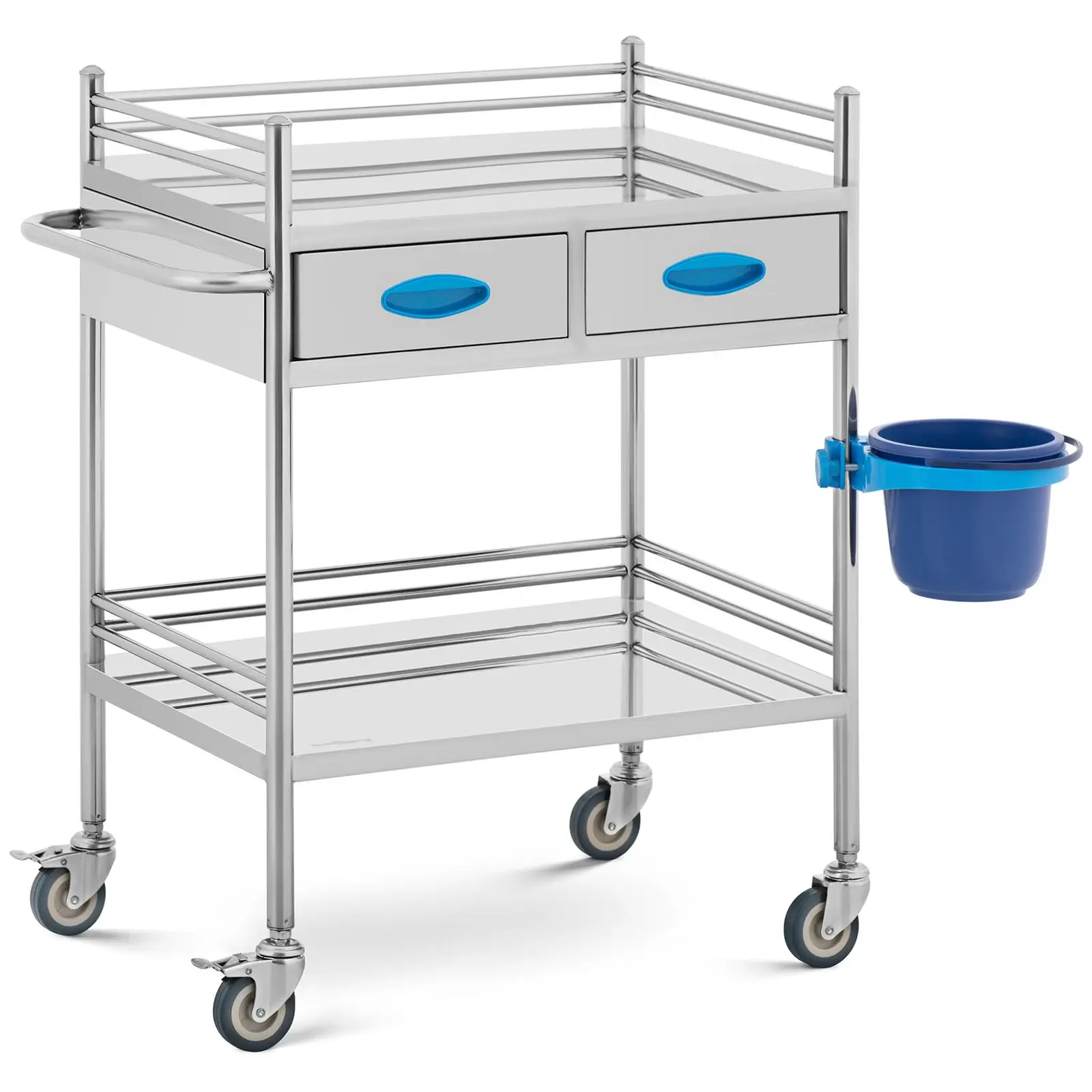 Carrello da laboratorio - Acciaio inox - 2 ripiani da 58 x 41 x 15 cm - 2 cassetti - 40 kg