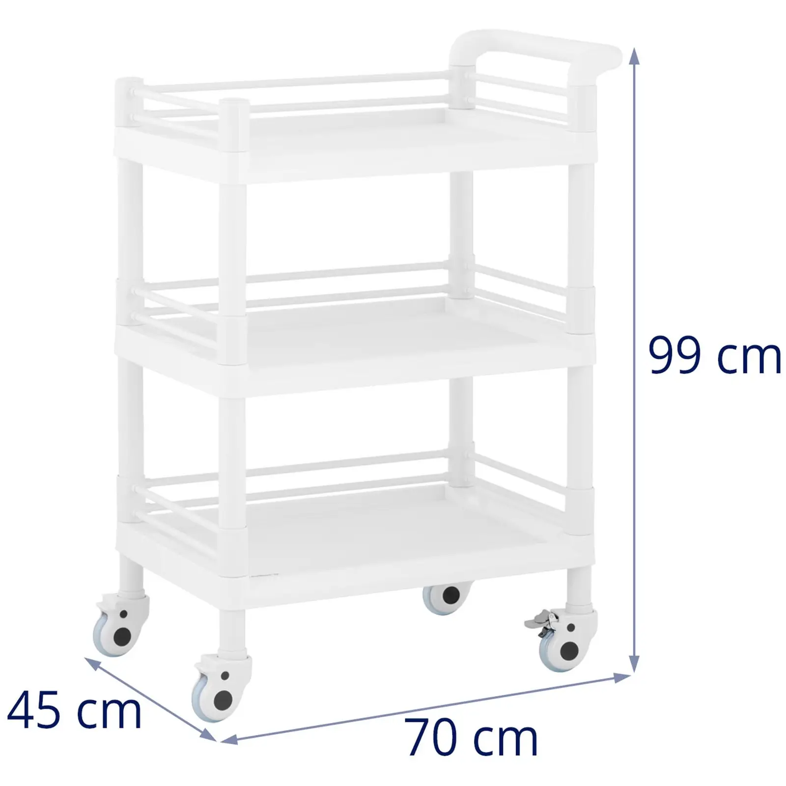 Cărucior de laborator - 3 rafturi fiecare 54 x 38 x 5 cm - 30 kg (Greutate: 10 kg)