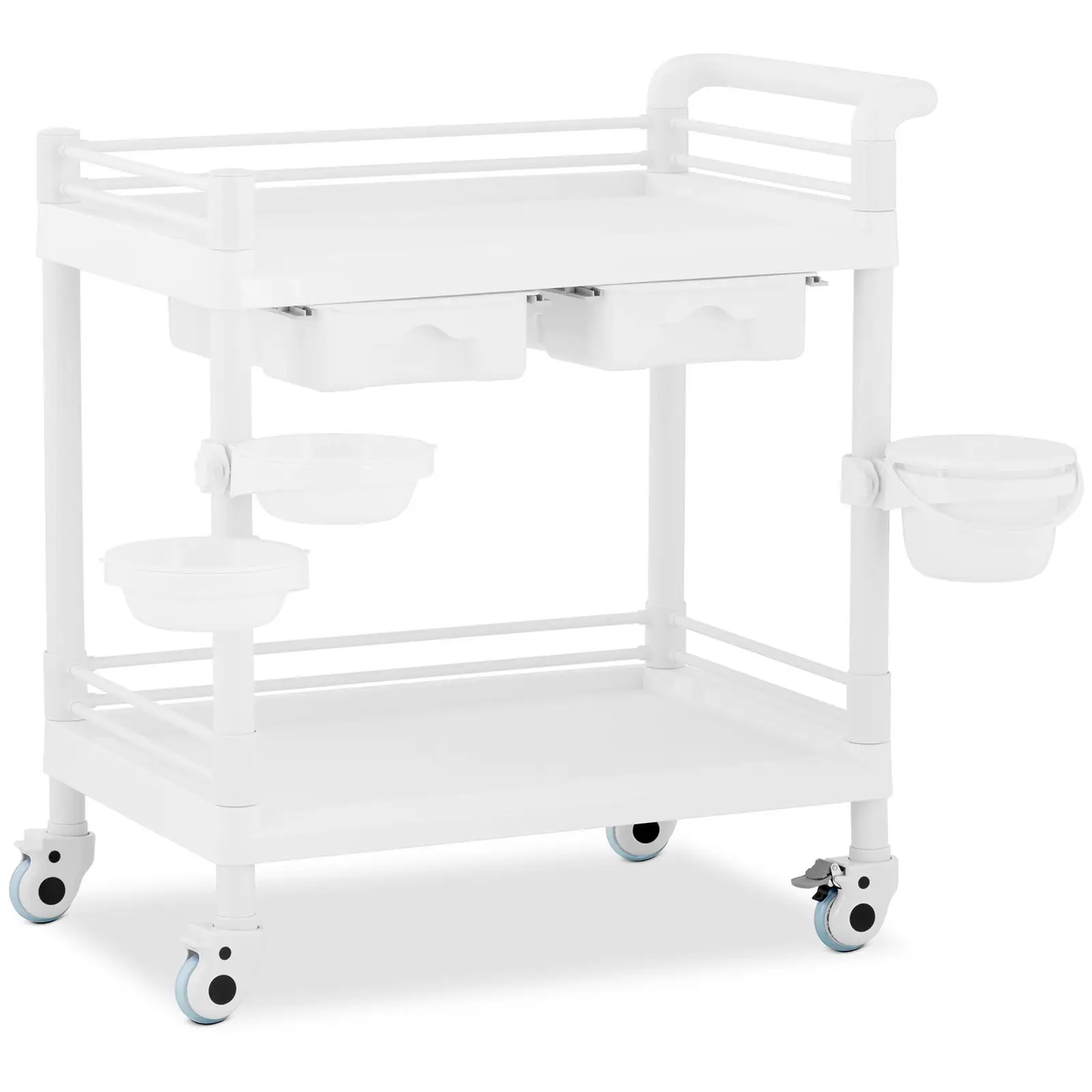 Carrito de laboratorio - 2 estantes de 65 x 46 x 14 cm - 2 cajones - 3 contenedores - 36 kg 