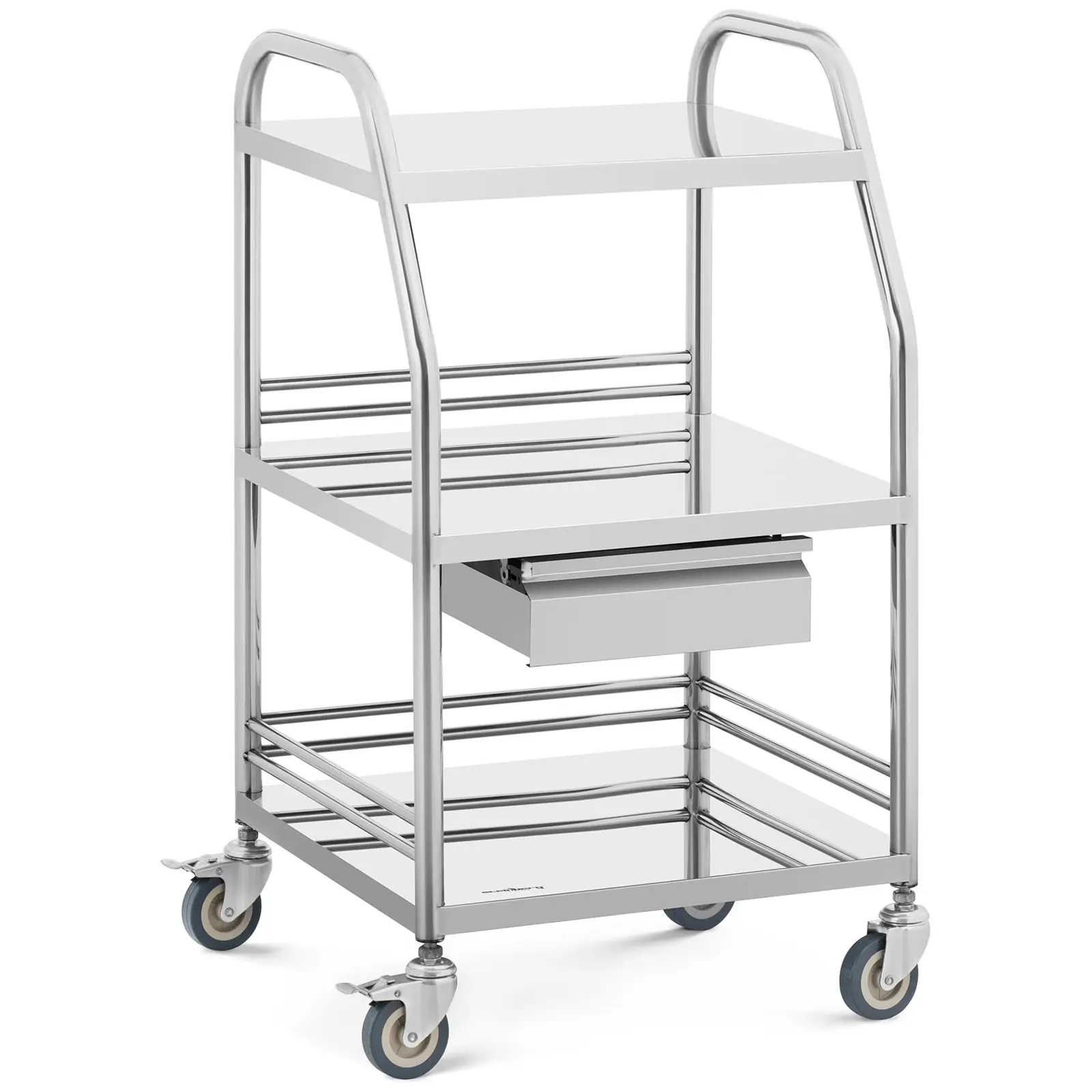 Laboratorijski voziček - nerjaveče jeklo - 3 police vsaka 41 x 35 x 2,5 cm - 1 predal - 30 kg