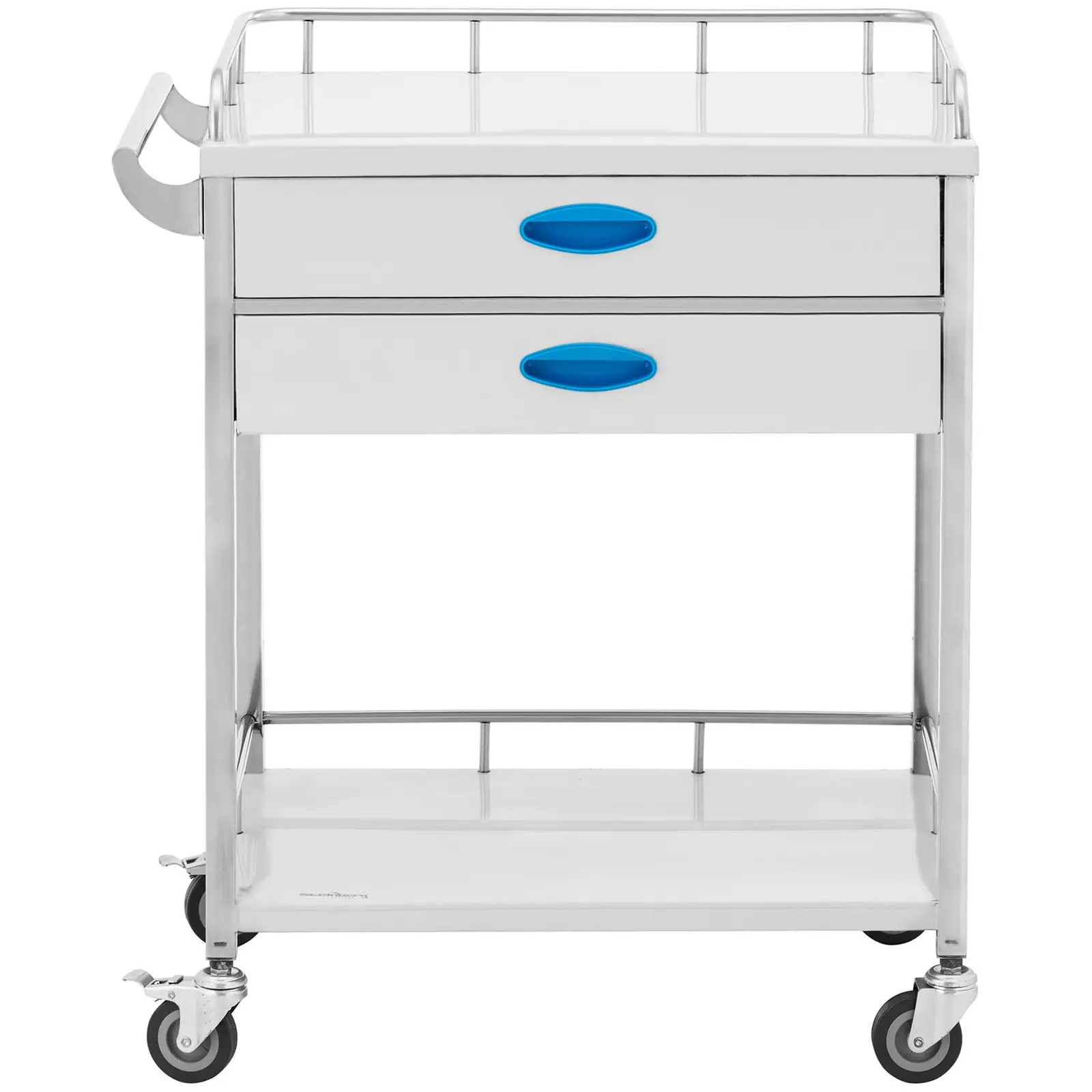 Лабораторна количка - неръждаема стомана - 2 рафта по 60 x 41 x 26 см - 2 чекмеджета - 40 кг