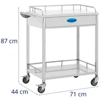 Laboratorní vozík - ušlechtilá ocel - 2 police o rozměru 60 x 41 x 14,5 cm - 1 zásuvka - 40 kg