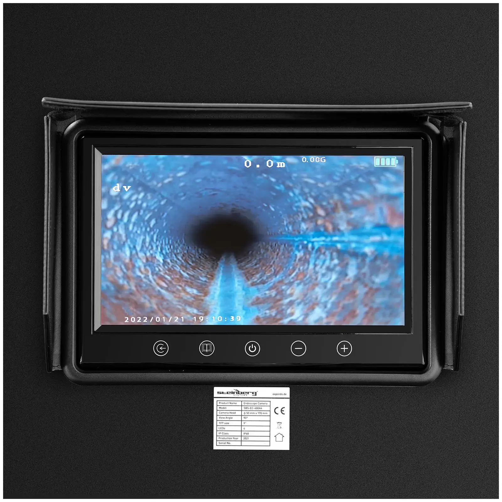 Kloak-kamera - 30 m - 12 LED - 9" TFT-farvemonitor