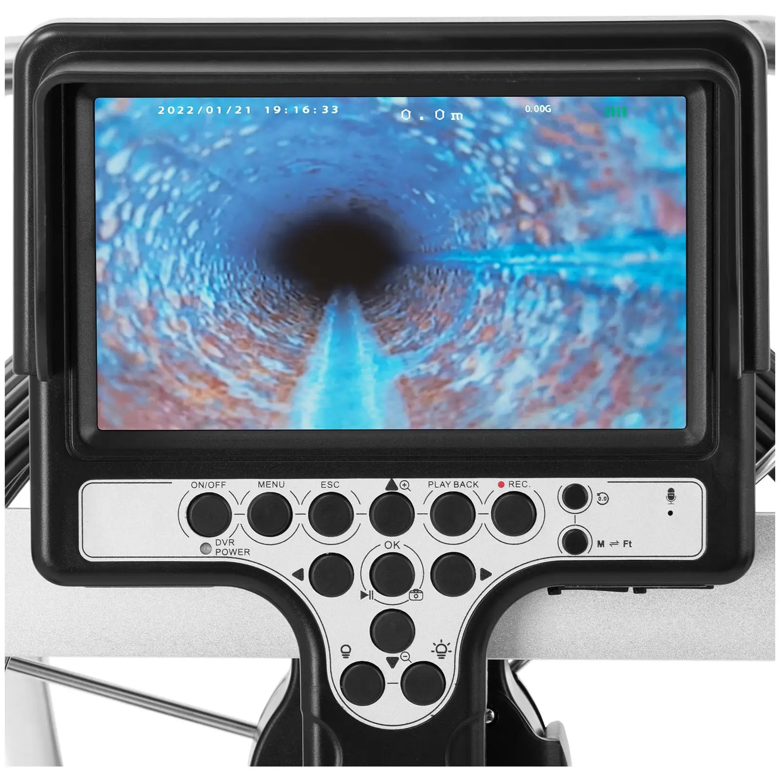 Kloak-kamera - 30 m - 12 LED - 7" IPS-display - med stander