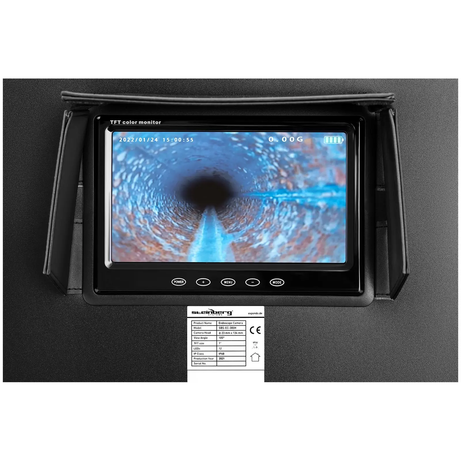 Rohrkamera - 30 m - 12 LED - 7" TFT Farb-Touch-Display