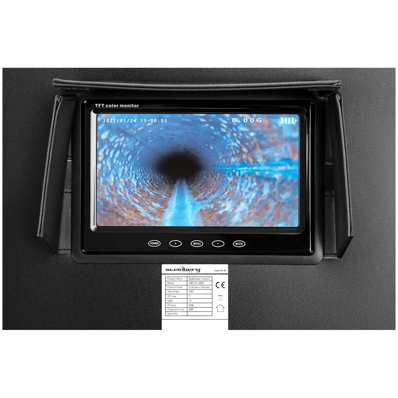 Cameră endoscopică - 30 m - 12 LED-uri - ecran color IPS de 7"