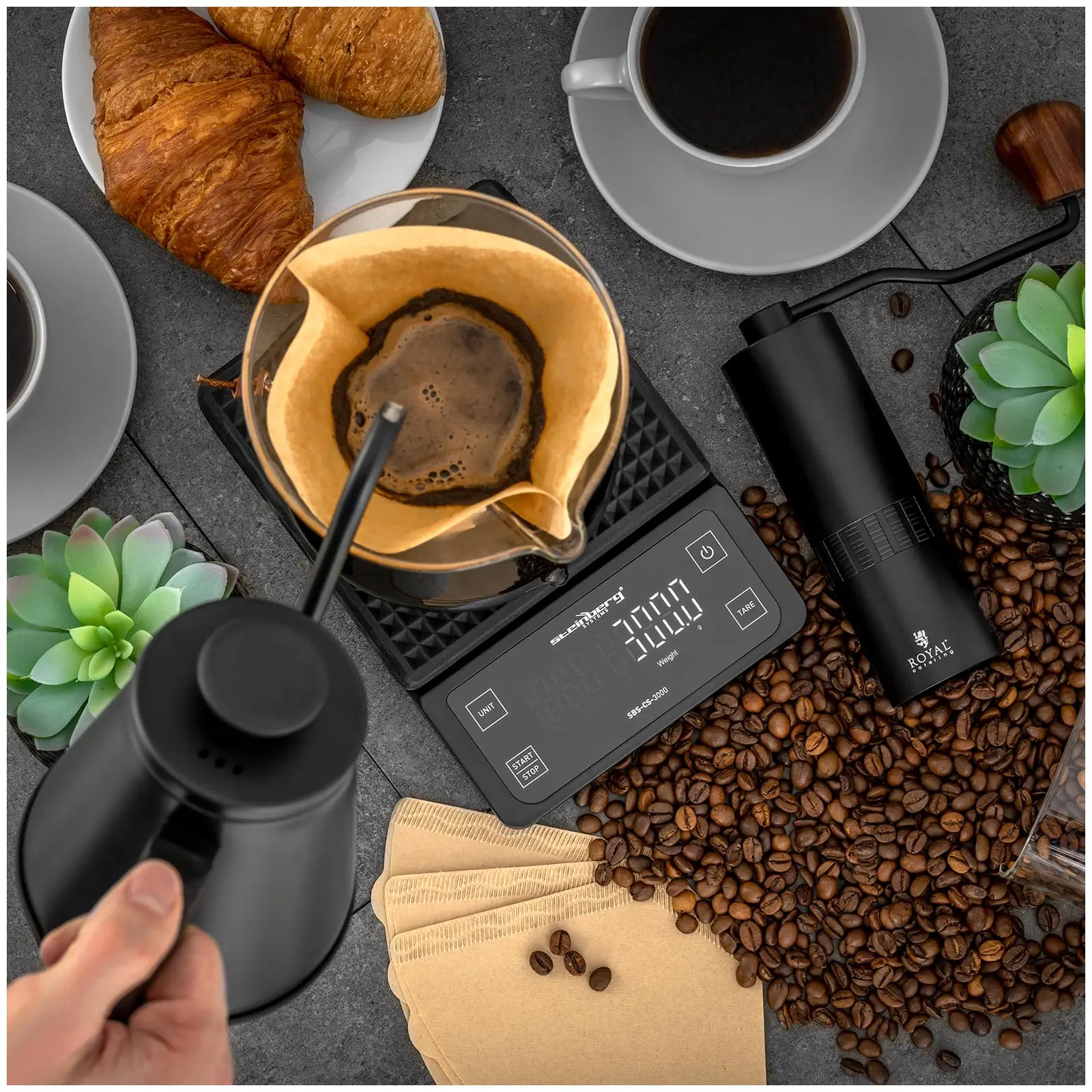 Váha na kávu – 3 kg / 0,1 g – 15 x 15 cm – LCD (Maximální zatížení: 3 kg)