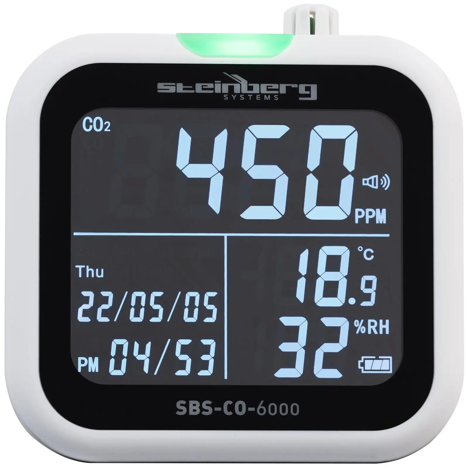Détecteur de CO2 - 400 - 6 000 ppm - Température et humidité relative (Type d'alimentation: Pile(s) ou batterie(s))