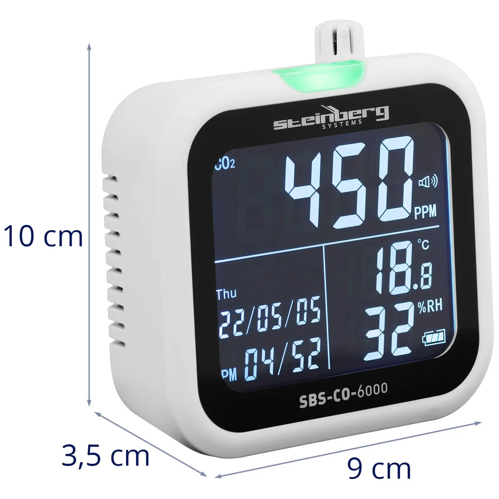 Szén-dioxid mérő - 400–6000 ppm - hőmérsékletet és páratartalom