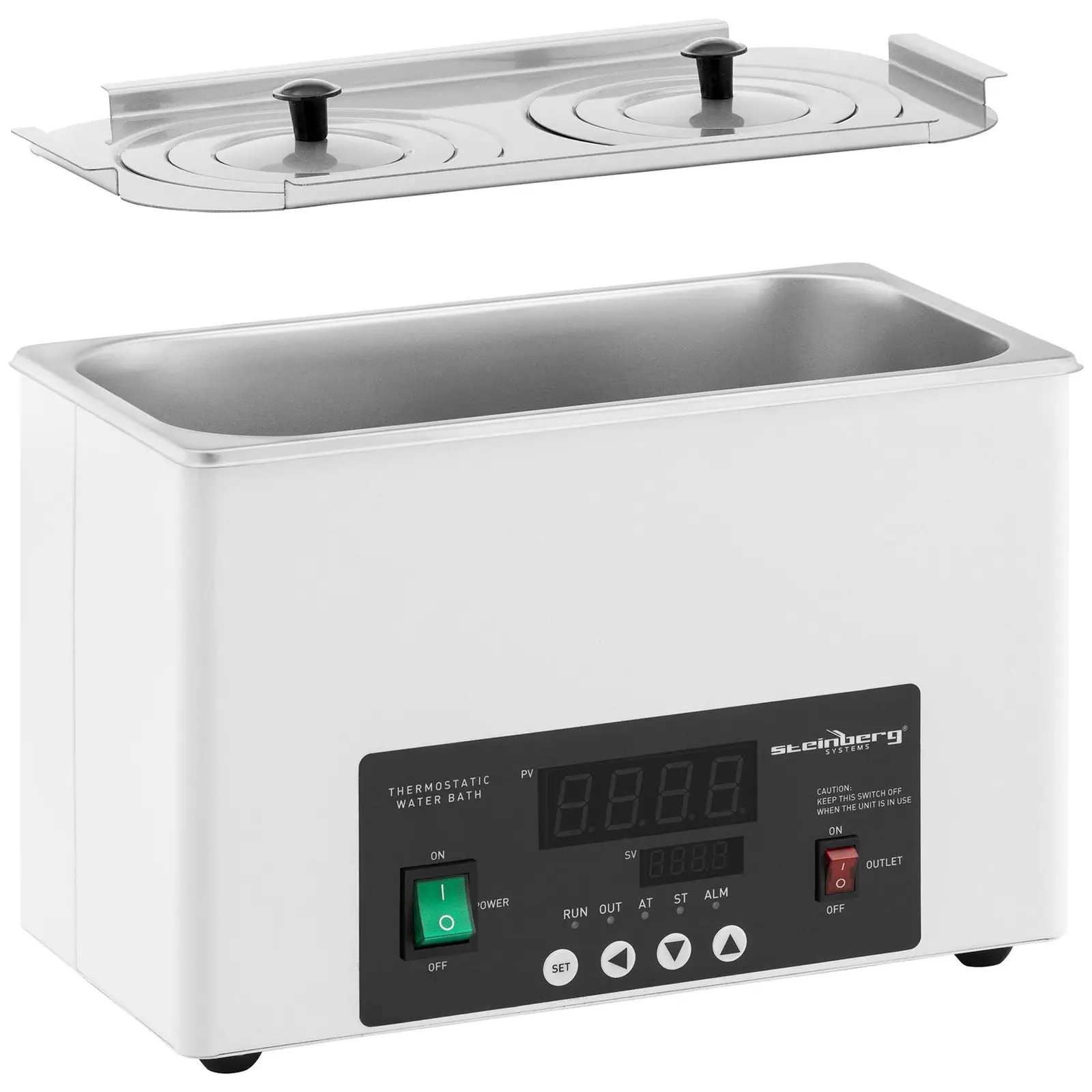 Termostatická vodní lázeň - digitální - 6,1 l - 5 - 100 °C - 300 x 150 x 150 mm (Materiál: Ušlechtilá ocel)