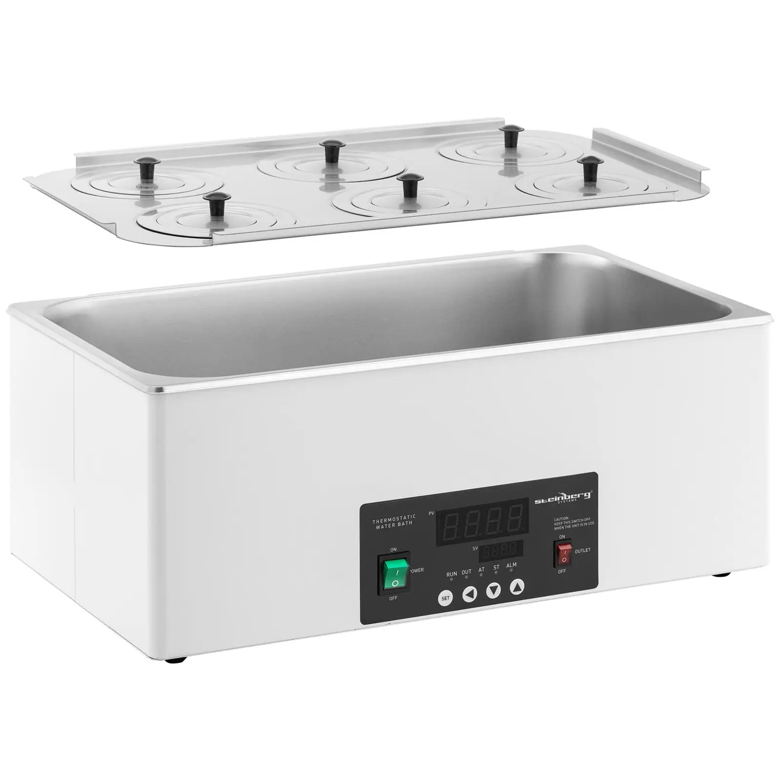 Bain marie thermostaté - numérique - 22,5 l - 5 - 100 °C - 500 x 300 x 150  mm (Matériau(x): Acier inoxydable)