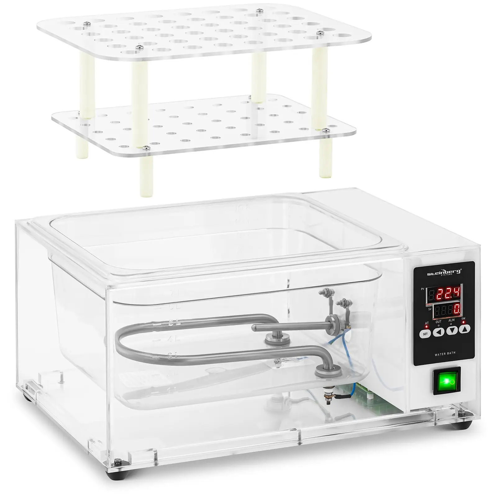 Łaźnia wodna laboratoryjna - cyfrowa - 9 l - przezroczysta - 5-100°C - 280 x 220 x 150 mm