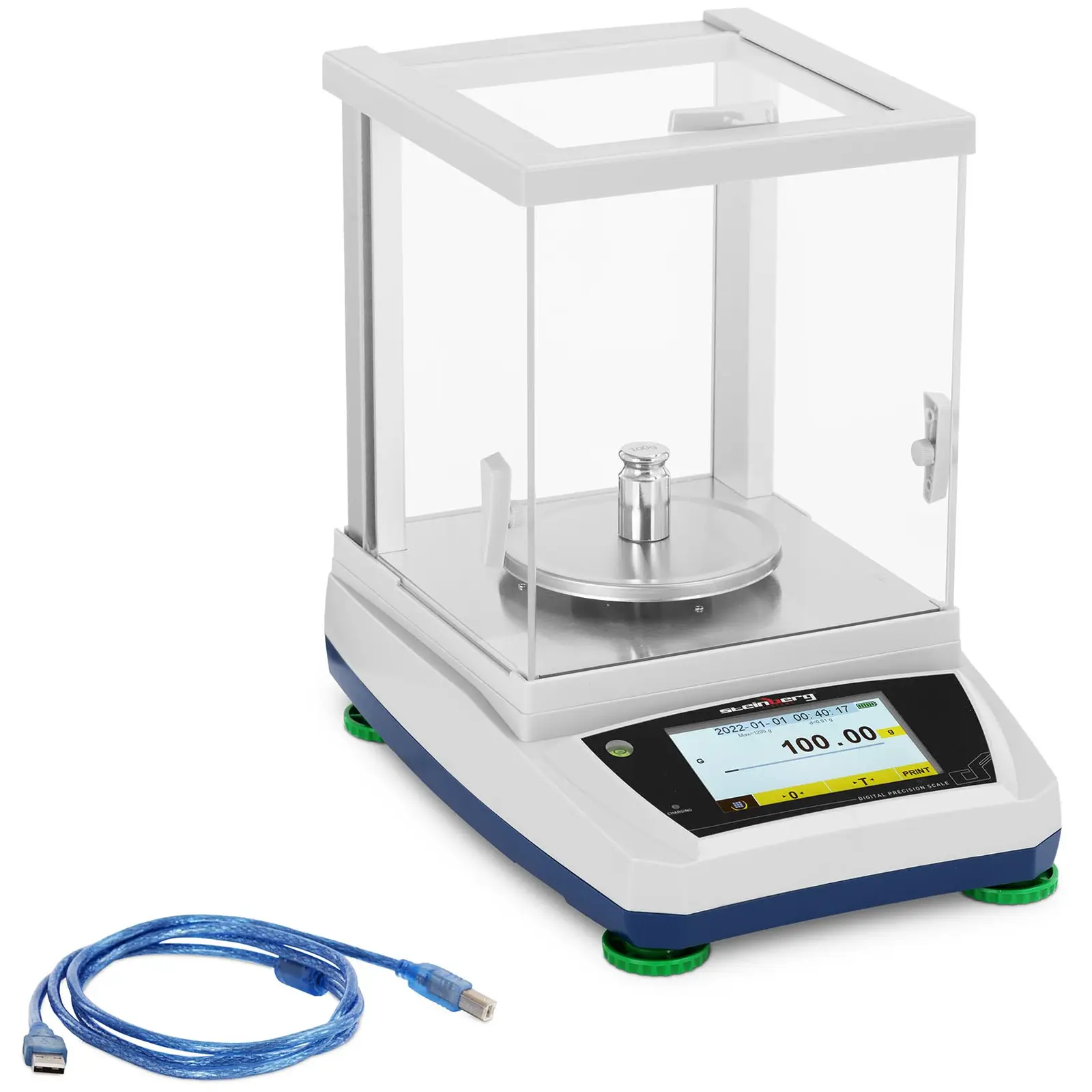 Presná váha - 1200 g / 0,01 g - Ø 115 mm - dotykový LCD - veľký sklenený kryt proti prúdeniu vzduchu