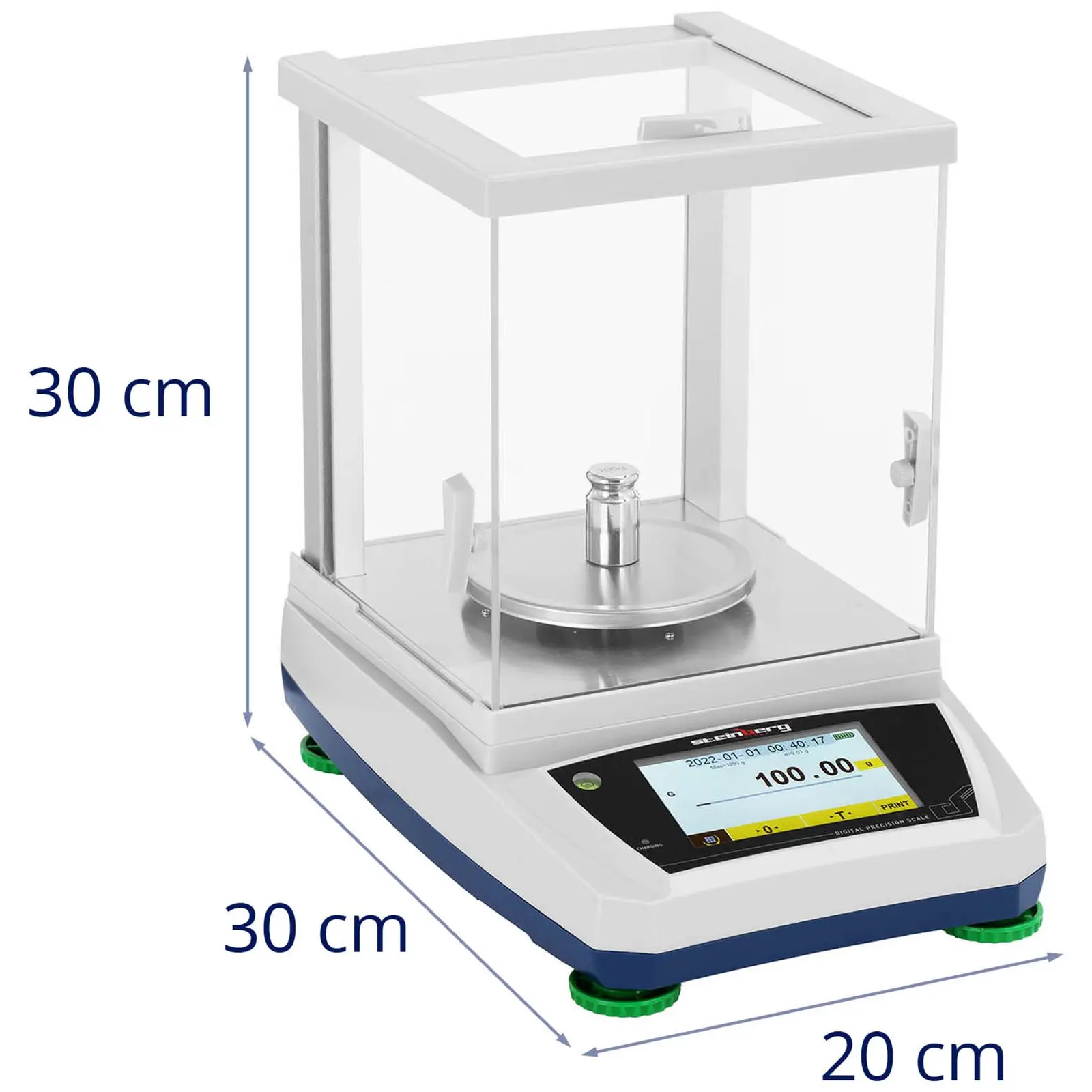 Balança de laboratório - 1200 g / 0,01 g - Ø115 mm - painel táctil LCD - bateria recarregável - cobertura de vidro contra fatores externos