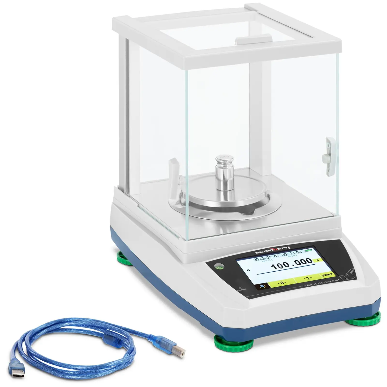 Přesná váha - 300 g / 0,01 g - Ø 98 mm - dotykový LCD displej - velký skleněný kryt