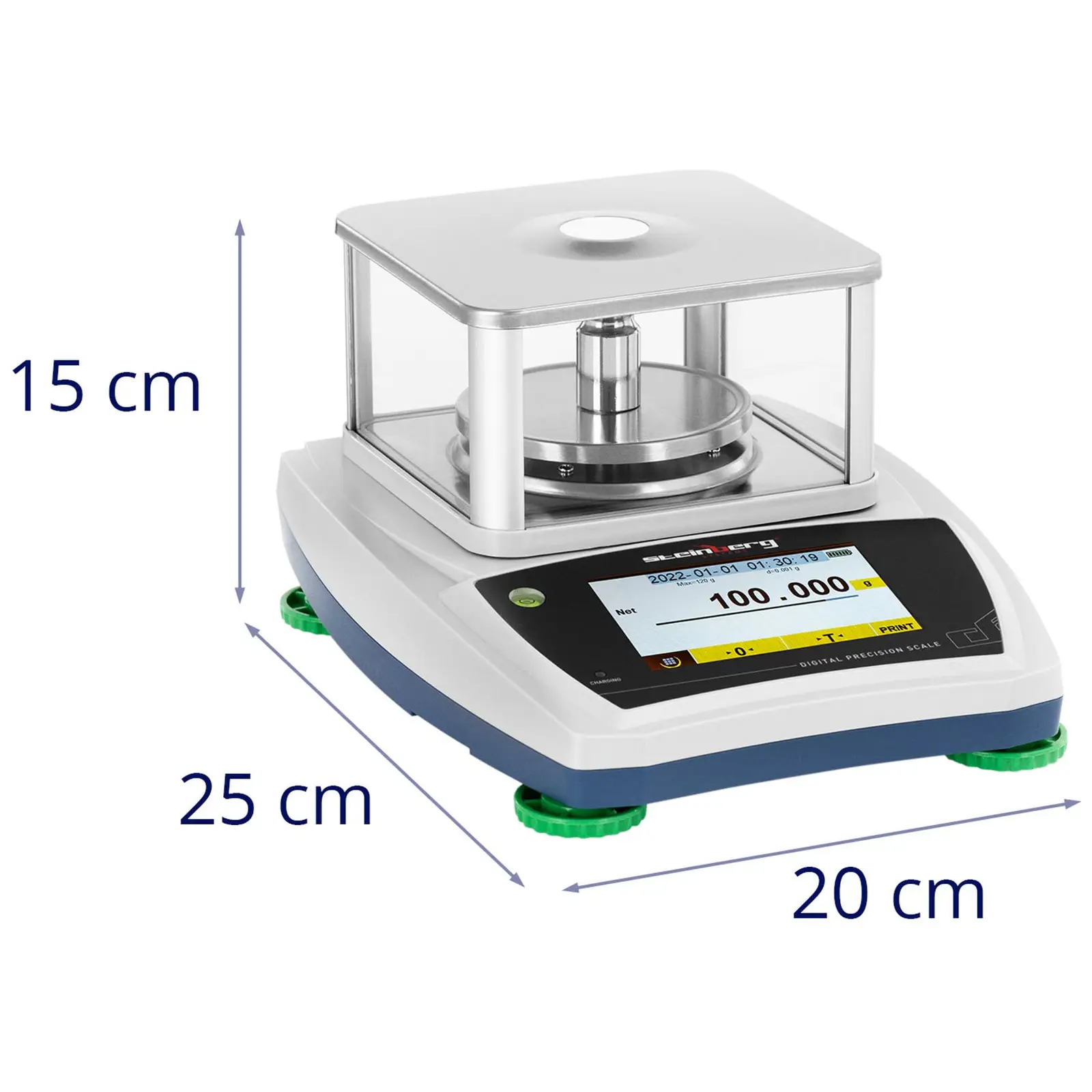 Balança de laboratório - 120 g / 0,001 g - Ø98 mm - painel táctil LCD - cobertura de vidro contra fatores externos