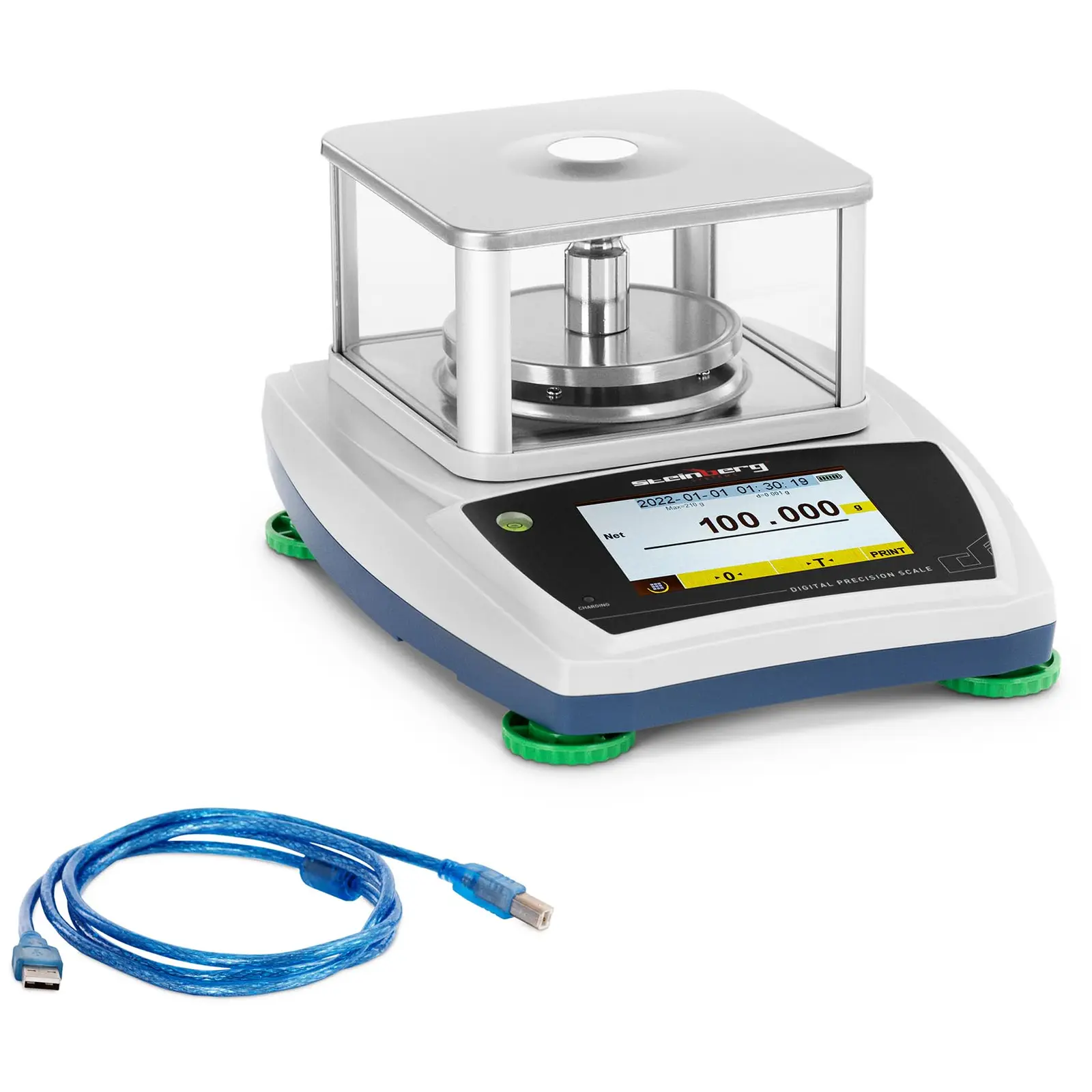 Natančna tehtnica - 200 g / 0,001 g - Ø 98 mm - LCD na dotik - steklena zaščita pred zračnim tokom