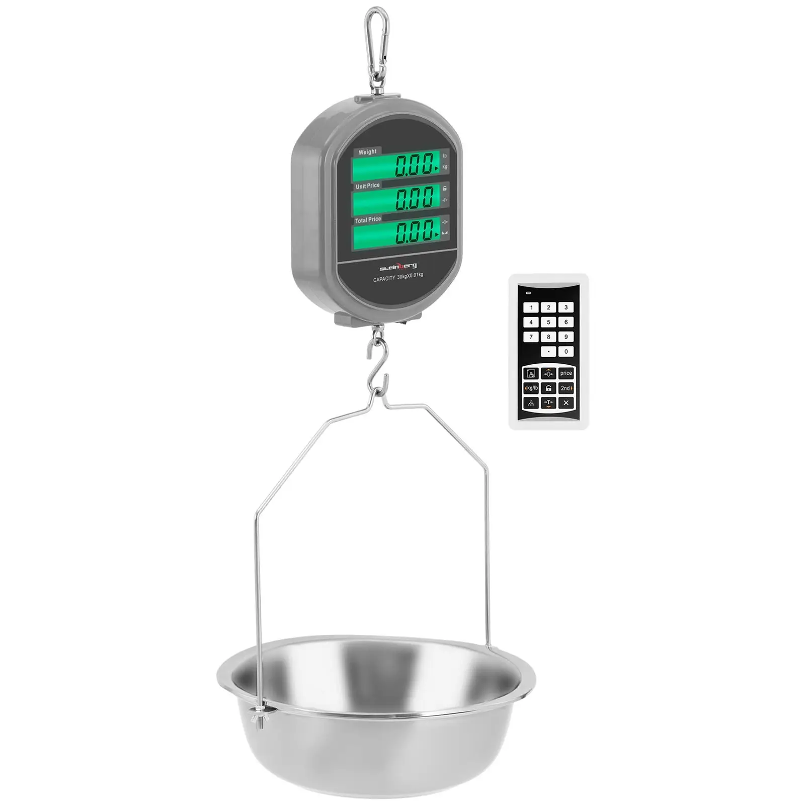 Akasztós mérleg - 0.1 - 30 kg / 5 g - LCD kijelző - távirányító