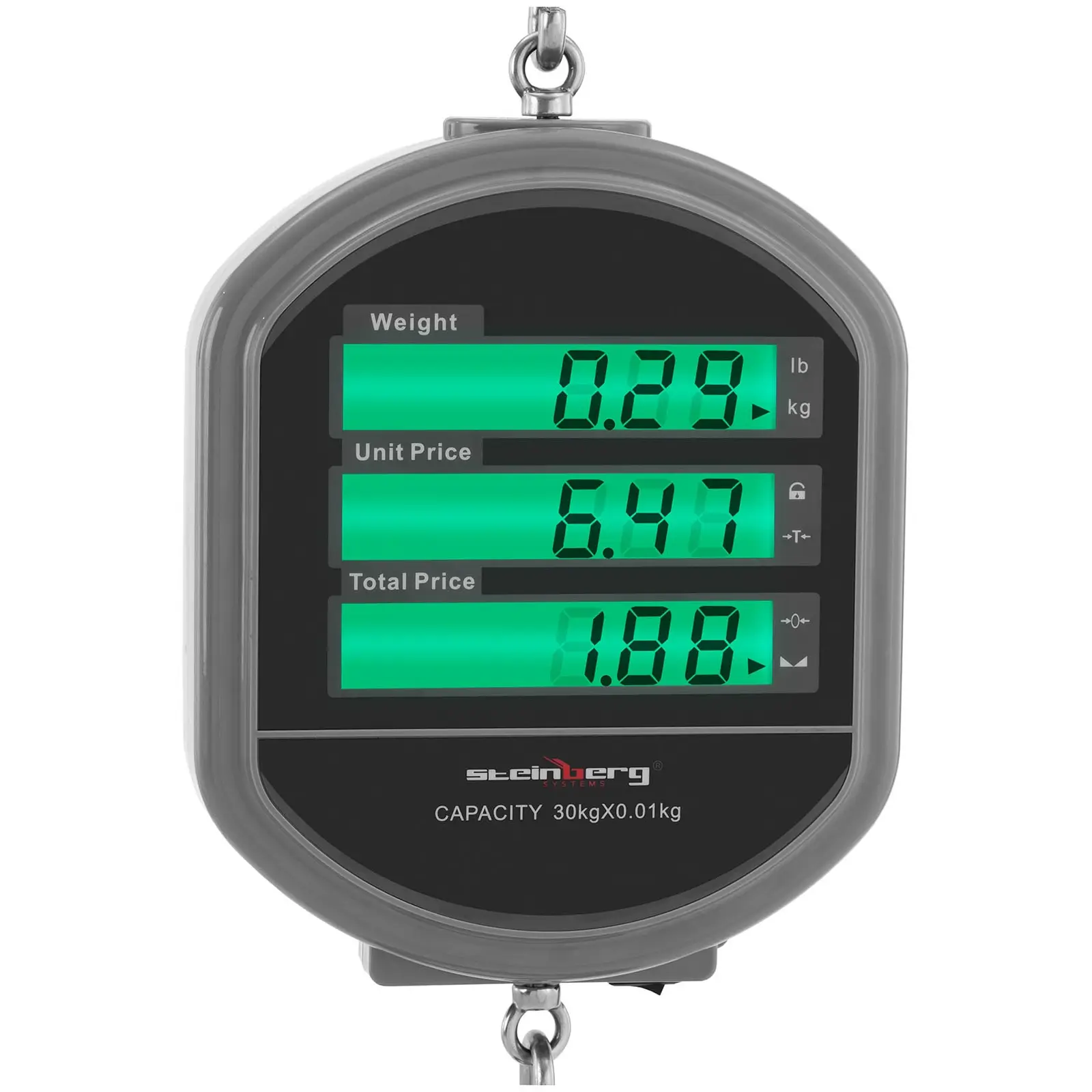 Závěsná váha - 0,1–30 kg / 10 g - LCD displej - dálkové ovládání (Přesnost: 1.5 kg)