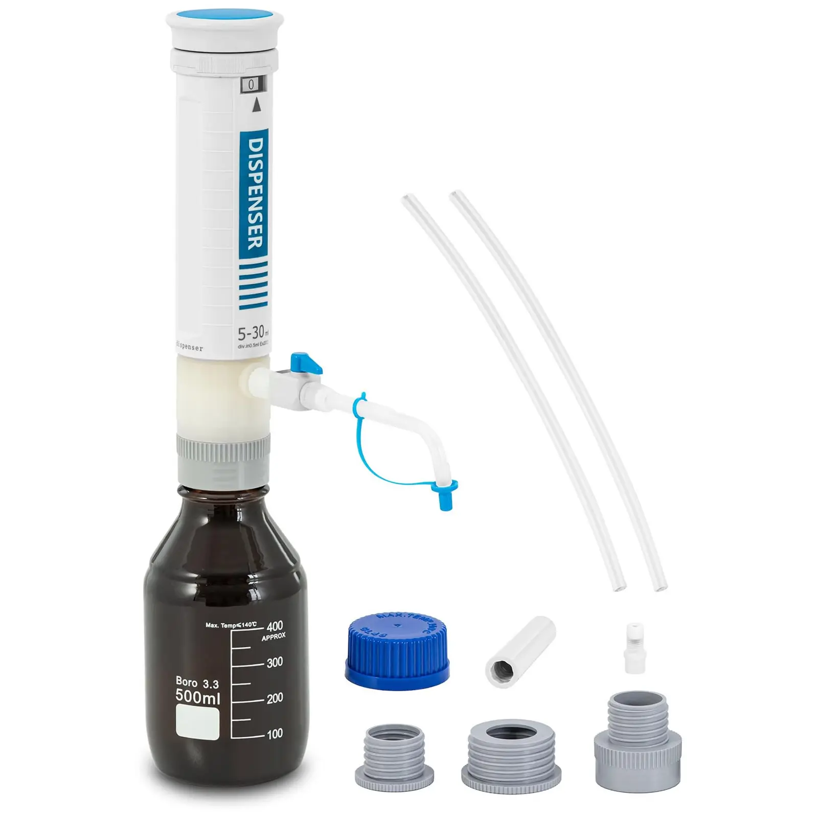 Dispensador de botella para laboratorio - 5 - 30 x 0,5 ml - con válvula antirretorno