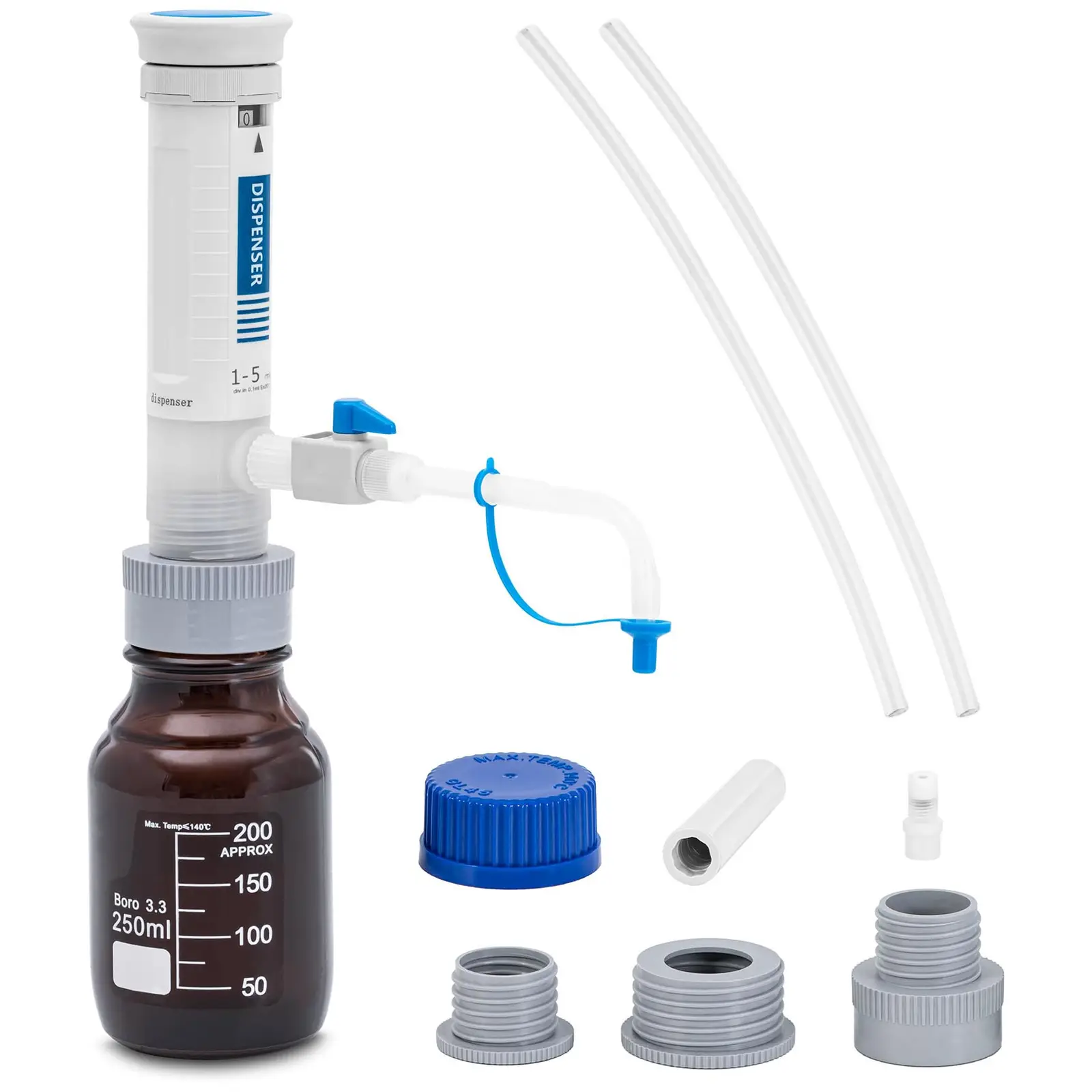 Dispensador de botella para laboratorio - 1 - 5 x 0,1 ml - con válvula antirretorno