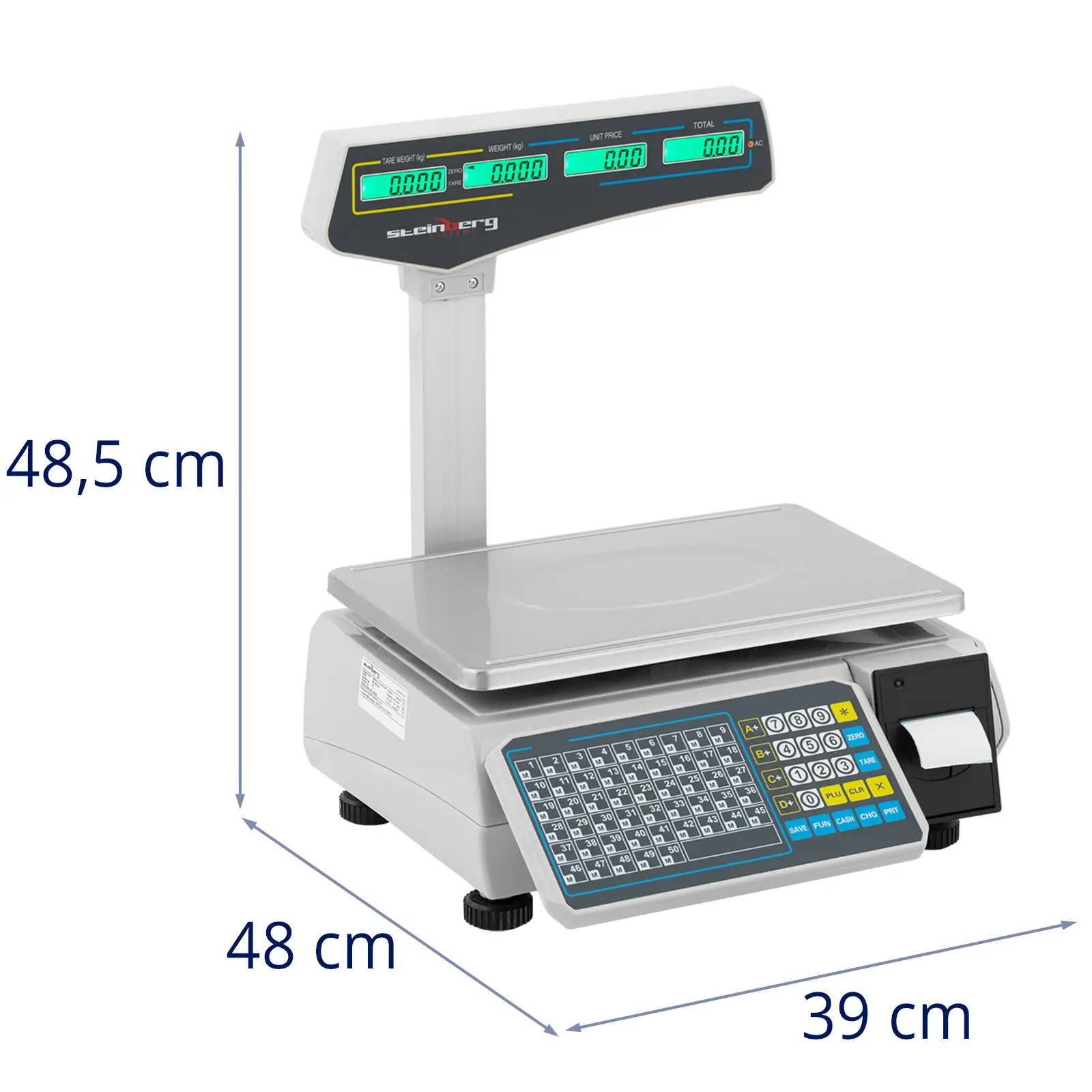 Digitaalinen vaaka - 30 kg / 15 g - hinnanlaskentatoiminto ja etikettitulostin - LCD-näyttö