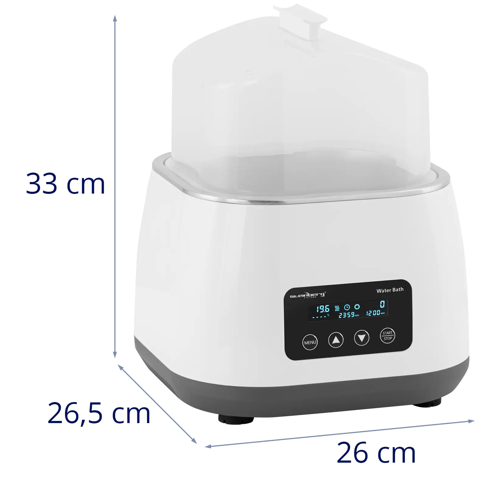 Bain marie chimie - avec agitateur magnétique - numérique - 2 l - 100 °C - 200 x 200 x 130 mm (Couleur(s): Transparent)