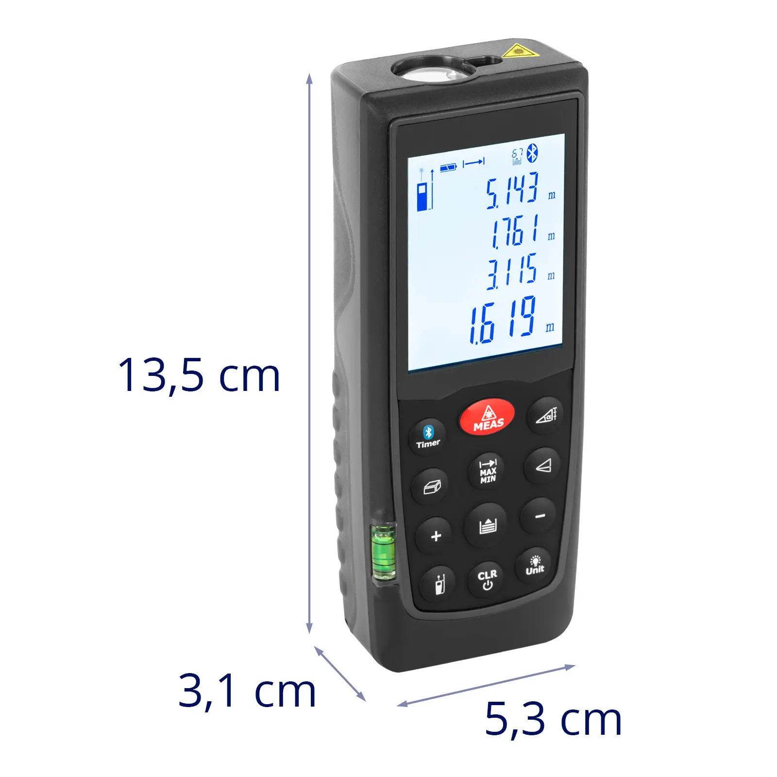 Laser-Entfernungsmesser - bis 70 m - 1,5 mm Genauigkeit - Bluetooth - IP54 - Wasserwaage