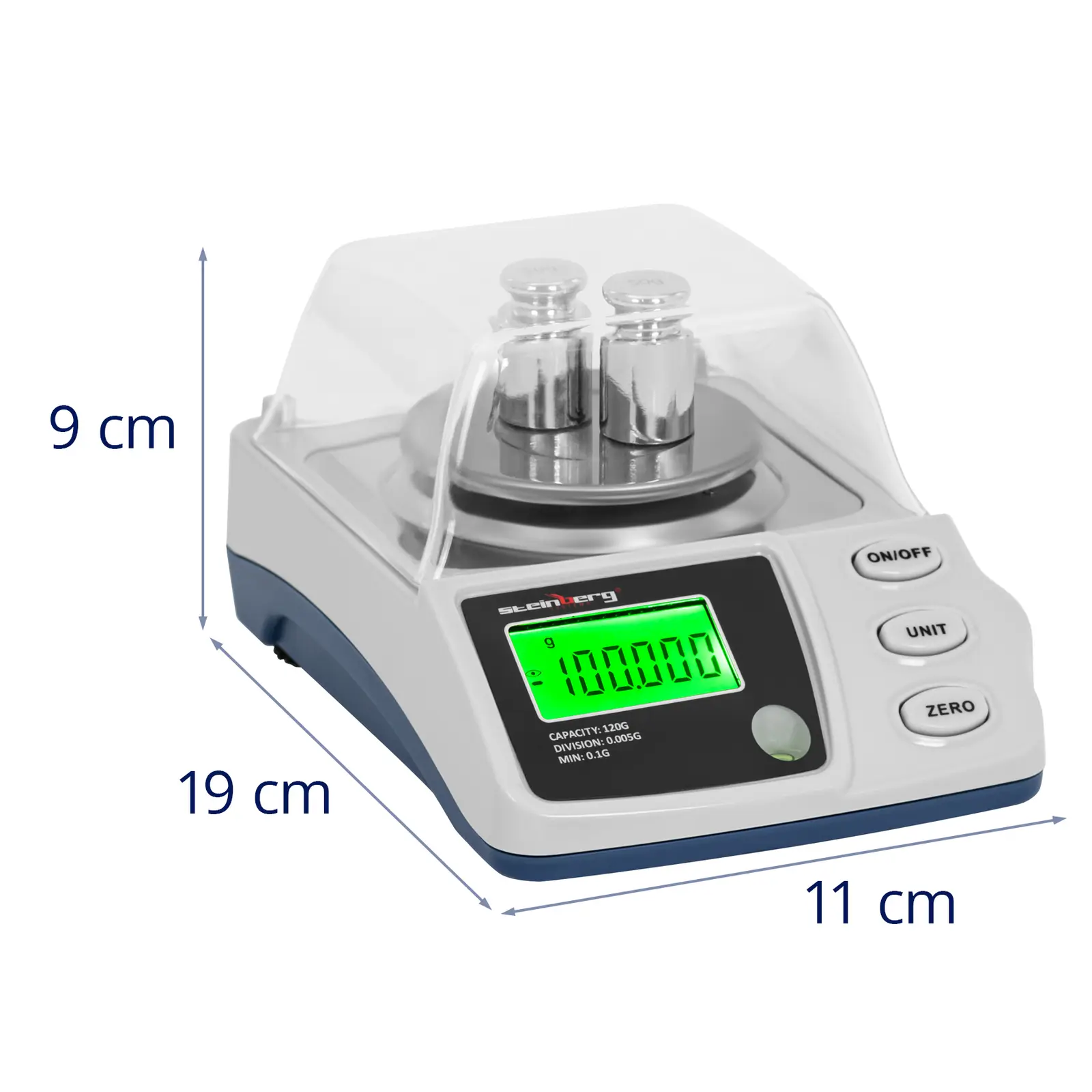 Digitální laboratorní váha - 0,1–120 g / 0,005 g - Ø 68 mm - kryt proti větru (Tárování: Ano)