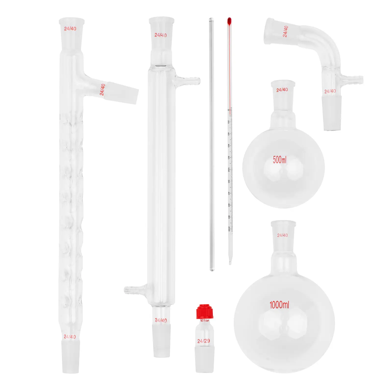 Verrerie de laboratoire - Distillation - Ensemble de 14 pièces - Rodage normalisé : 24/40 (Matériau(x): Latex)