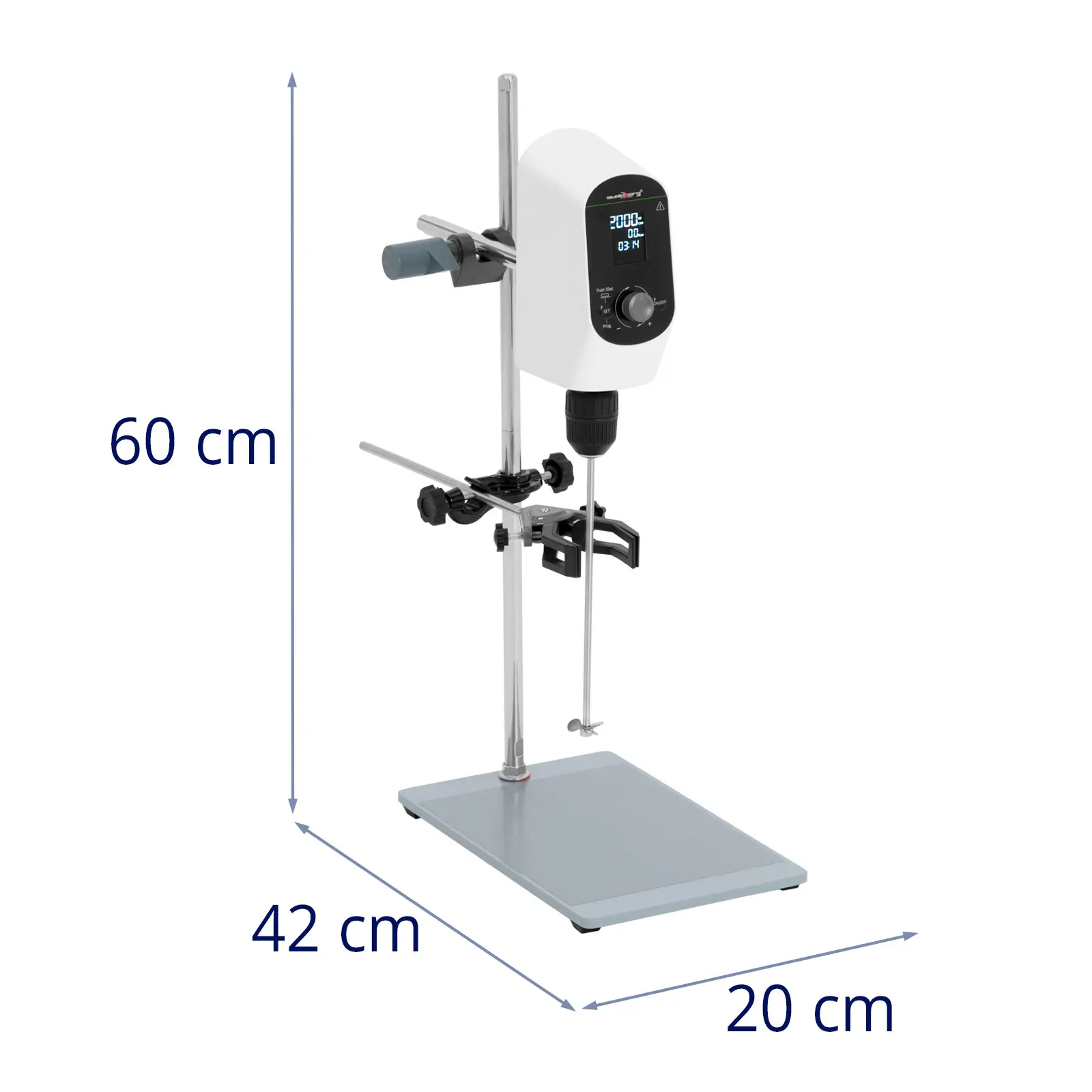 Laboratoriosekoittaja - 20 l - 2000 r/min - ajastin - LCD-näyttö