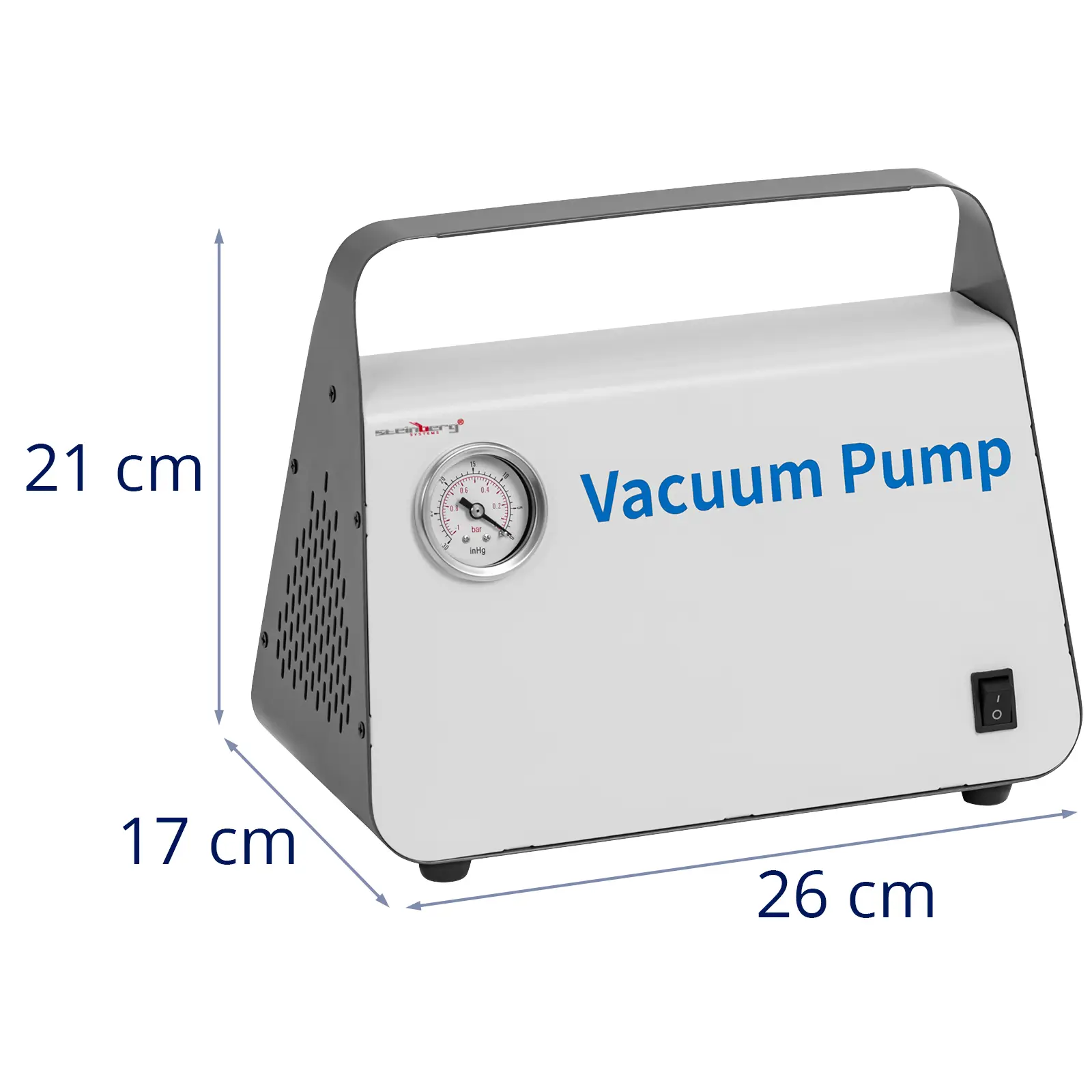Vakuové čerpadlo - bezolejové - 15 l/min - 0,8 bar - tlakoměr (Materiál: Ocel)