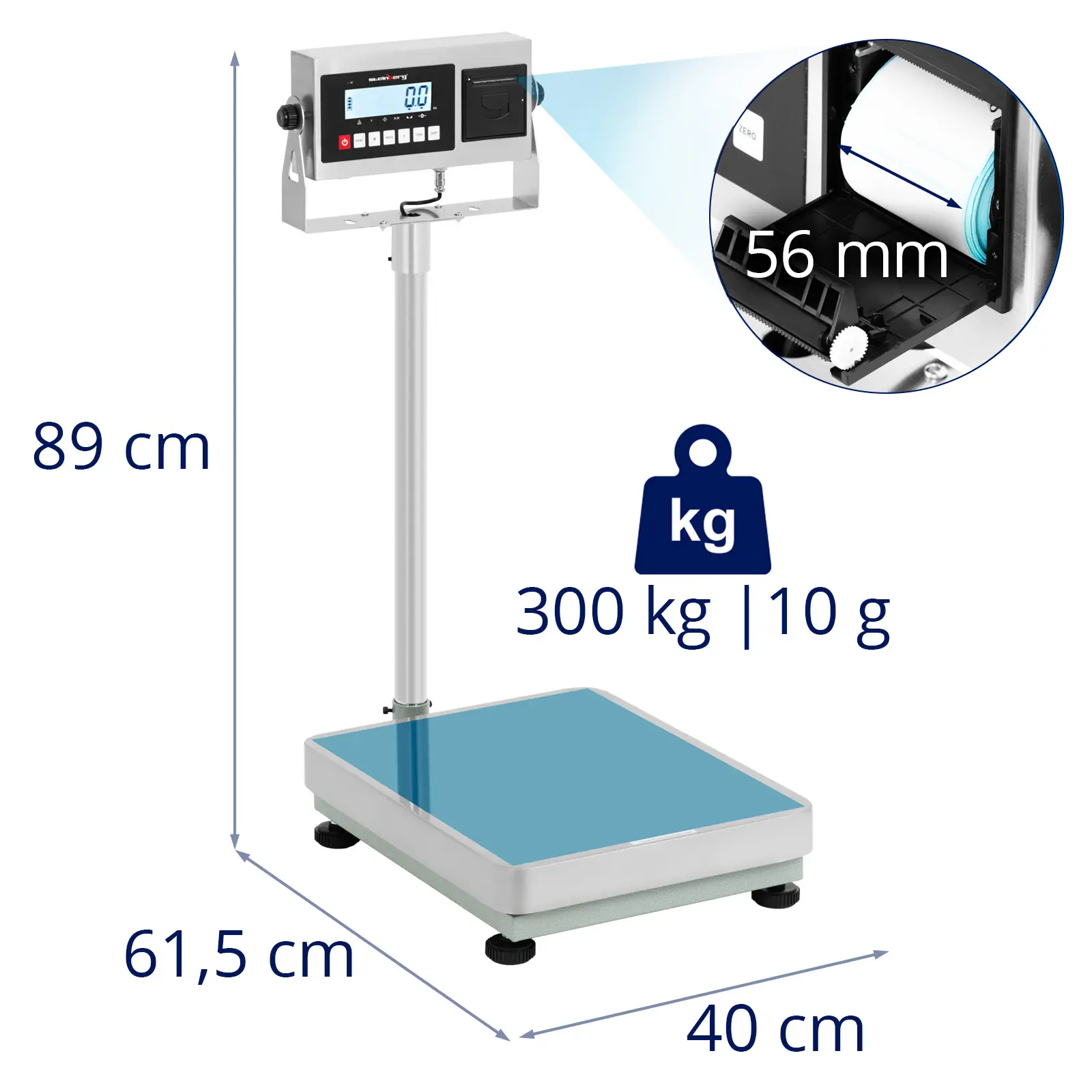 Plošinová váha - 300 kg / 10 g - 50 x 40 cm - LCD s tlačiarňou etikiet