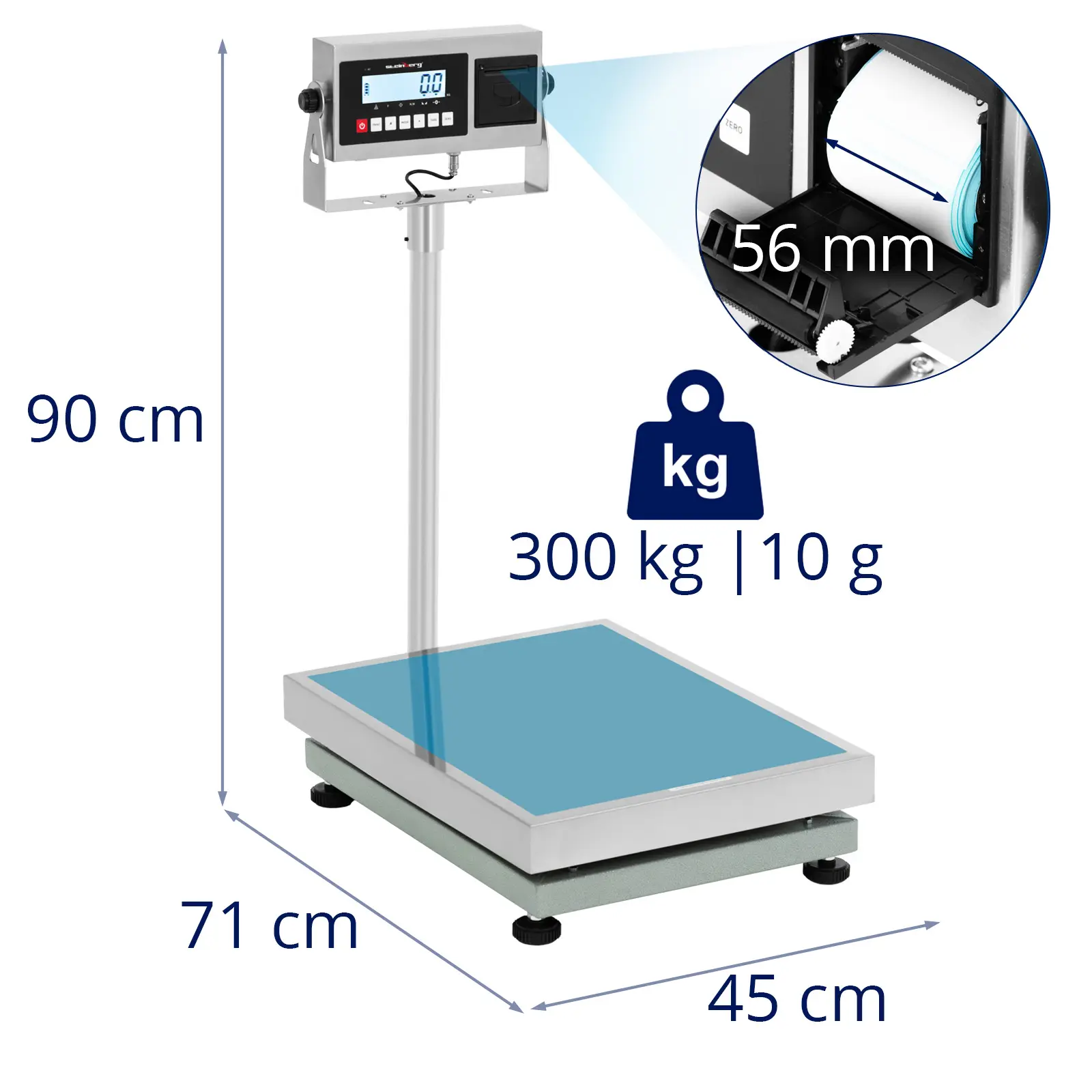 Cântar cu platformă - 300 kg / 10 g - 60 x 45 cm - LCD cu imprimantă de etichete