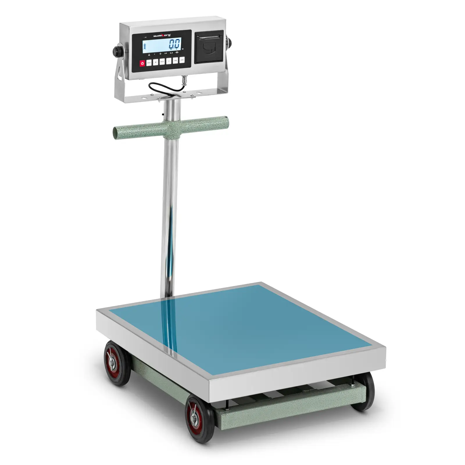 Platform mérleg - 600 kg / 100 g - 60 x 50 cm - LCD kijelző nyomtatóval - kerekek