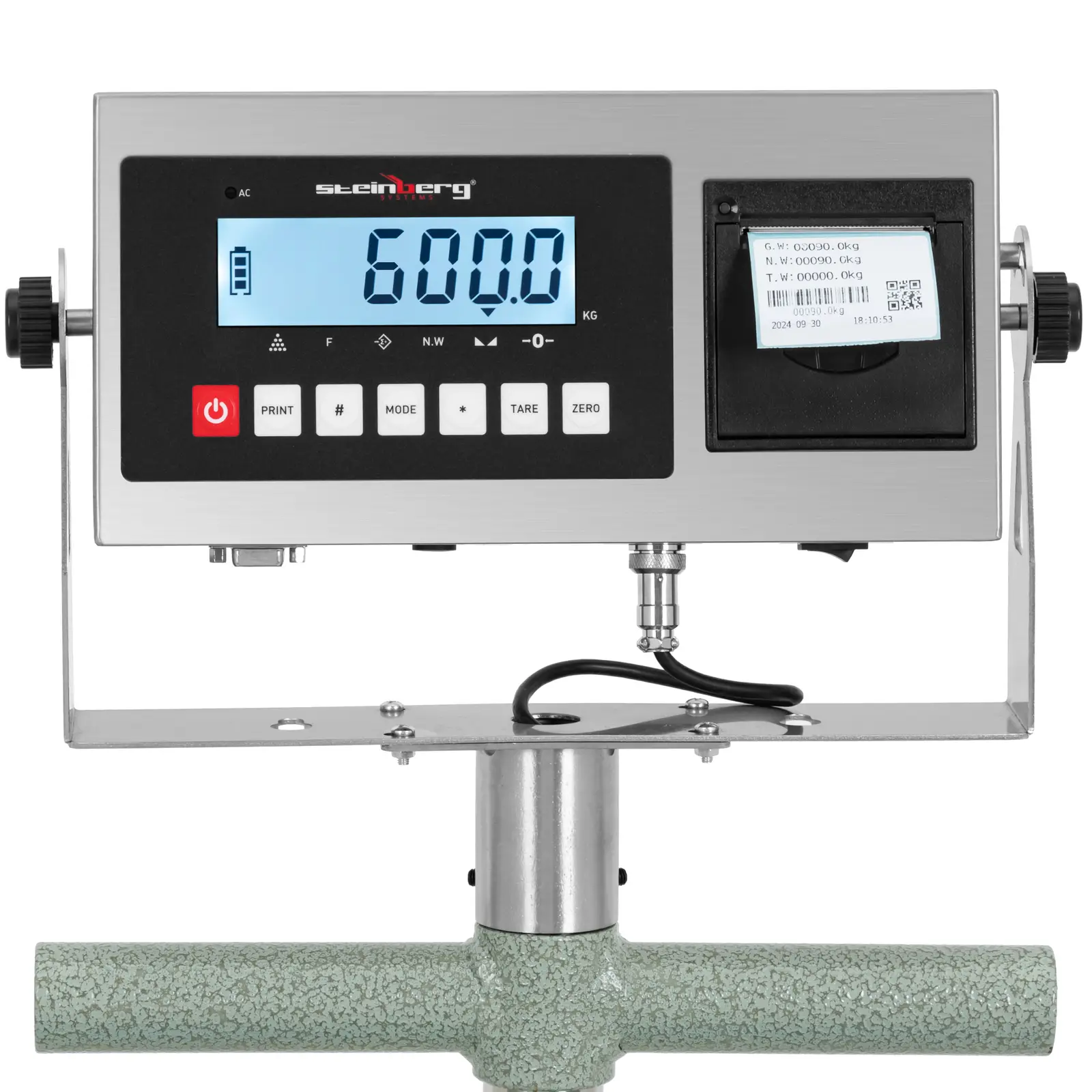 Bilancia a piattaforma - 600 kg / 100 g - 60 x 50 cm - LCD con stampante di etichette - Ruote