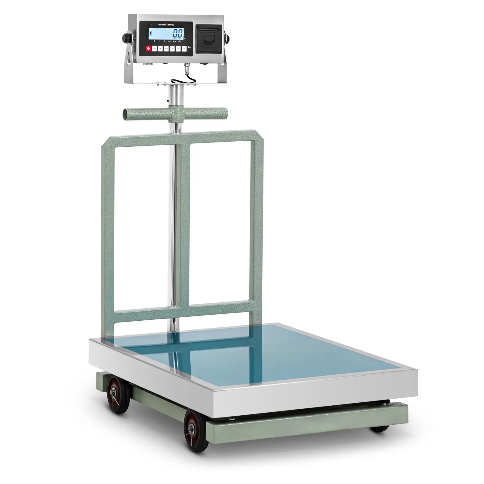 Balance plateforme - 1 000 kg / 0,2 kg - 60 x 80 cm - avec écran LCD, étiquettes et roulettes