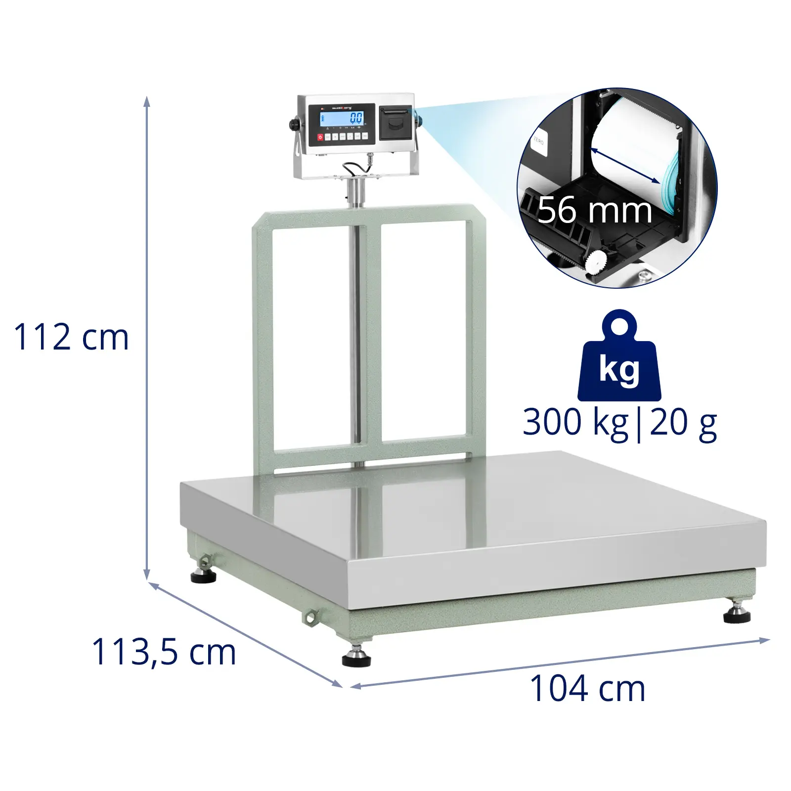 Tasovaaka - 300 kg / 20 g - 100 x 100 cm - LCD-näyttö ja etikettitulostin