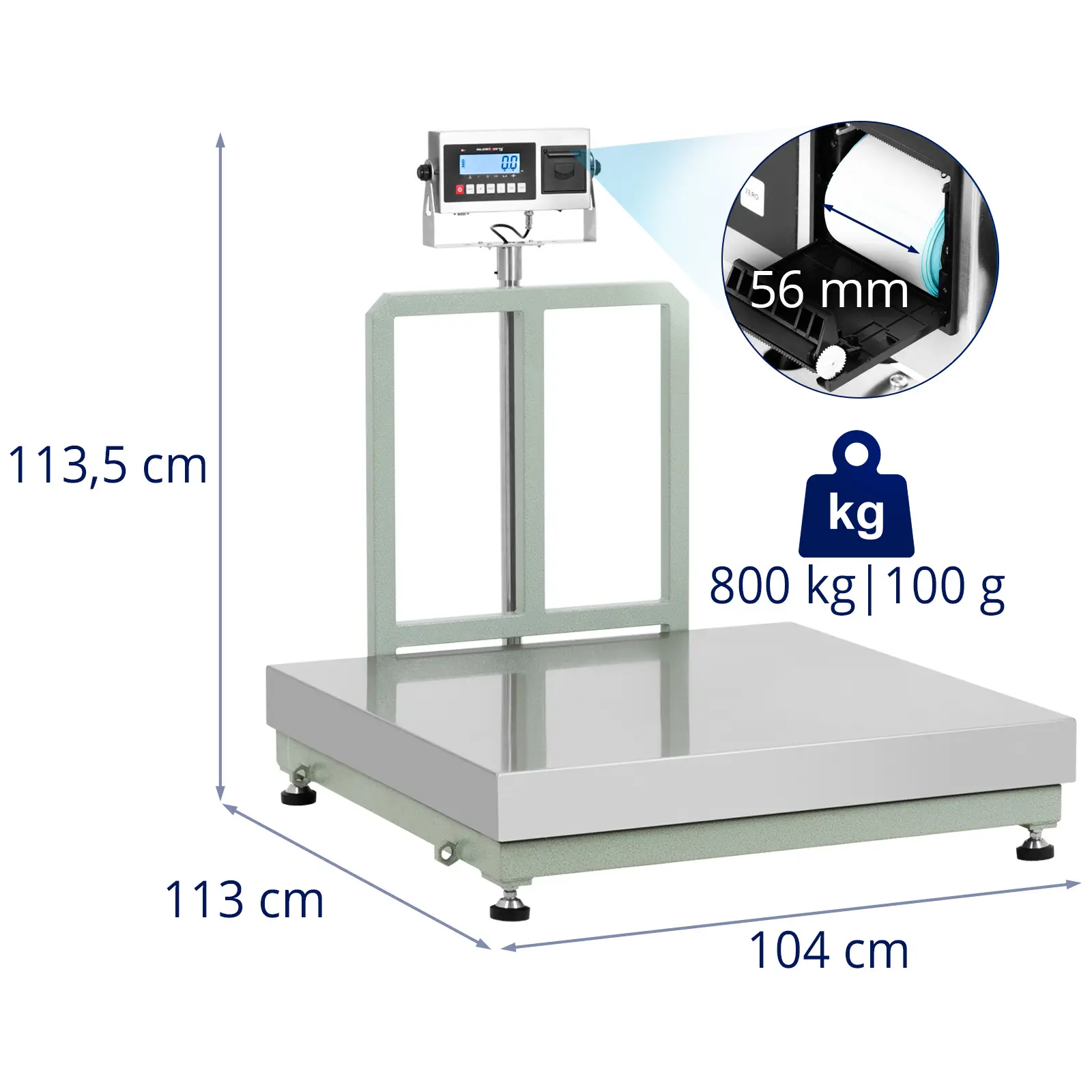 Tasovaaka - 800 kg / 100 g - 100 x 100 cm - LCD-näyttö ja etikettitulostin