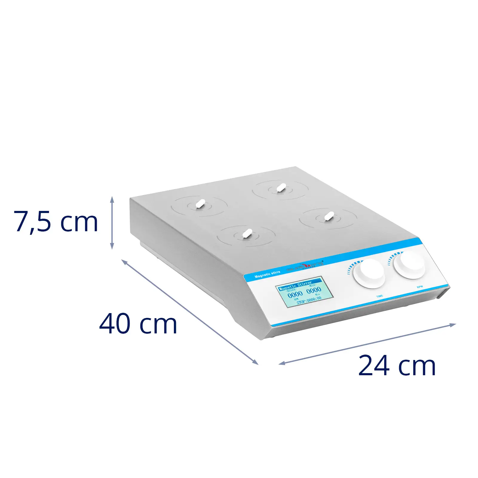 Magnetická míchačka - 4 x 1000 ml - 200–2 200 ot/min - časovač (Materiál: Ušlechtilá ocel)