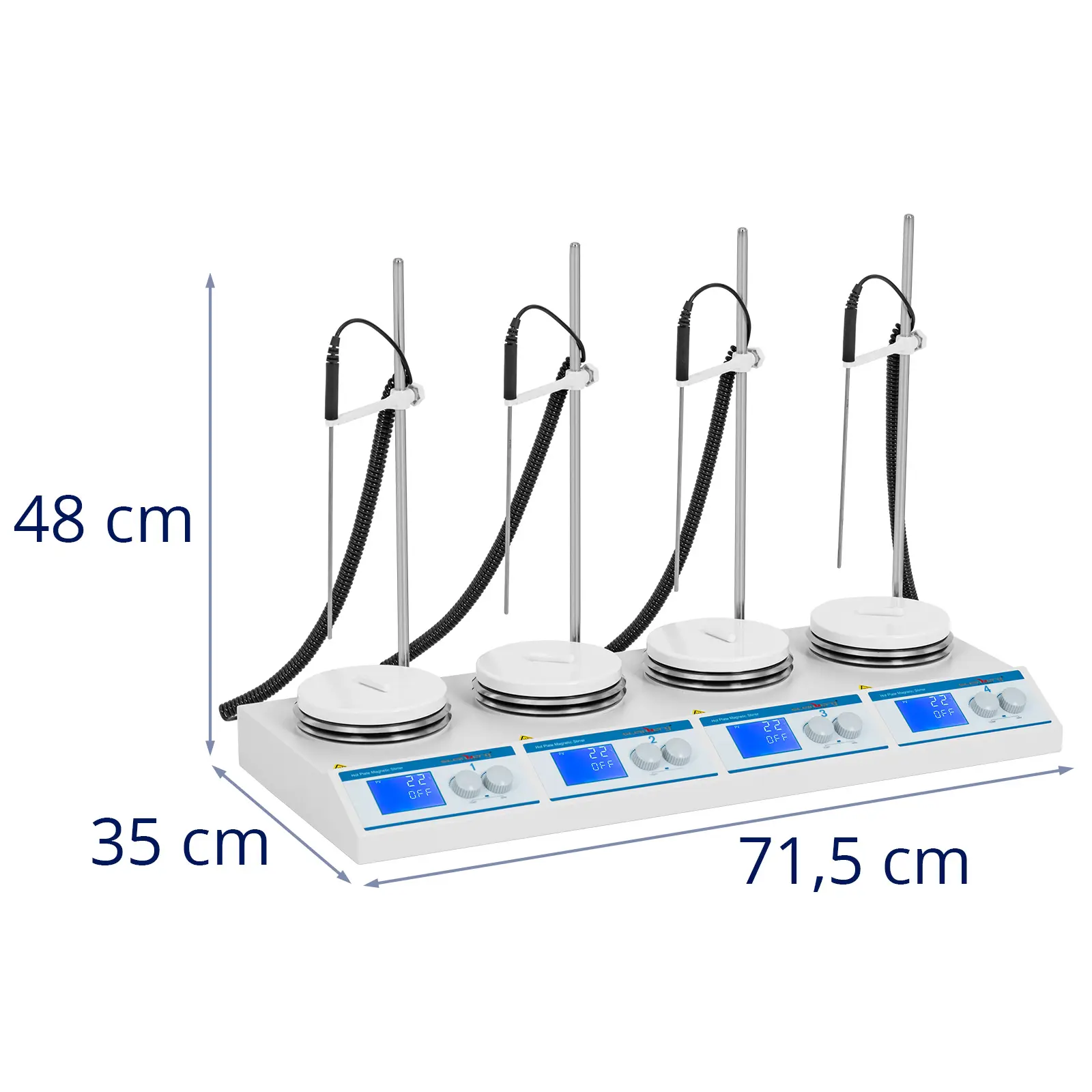 Magnetomrører med 4 varmeplader - 4 x 2 l - 2000 omdr. pr. min.