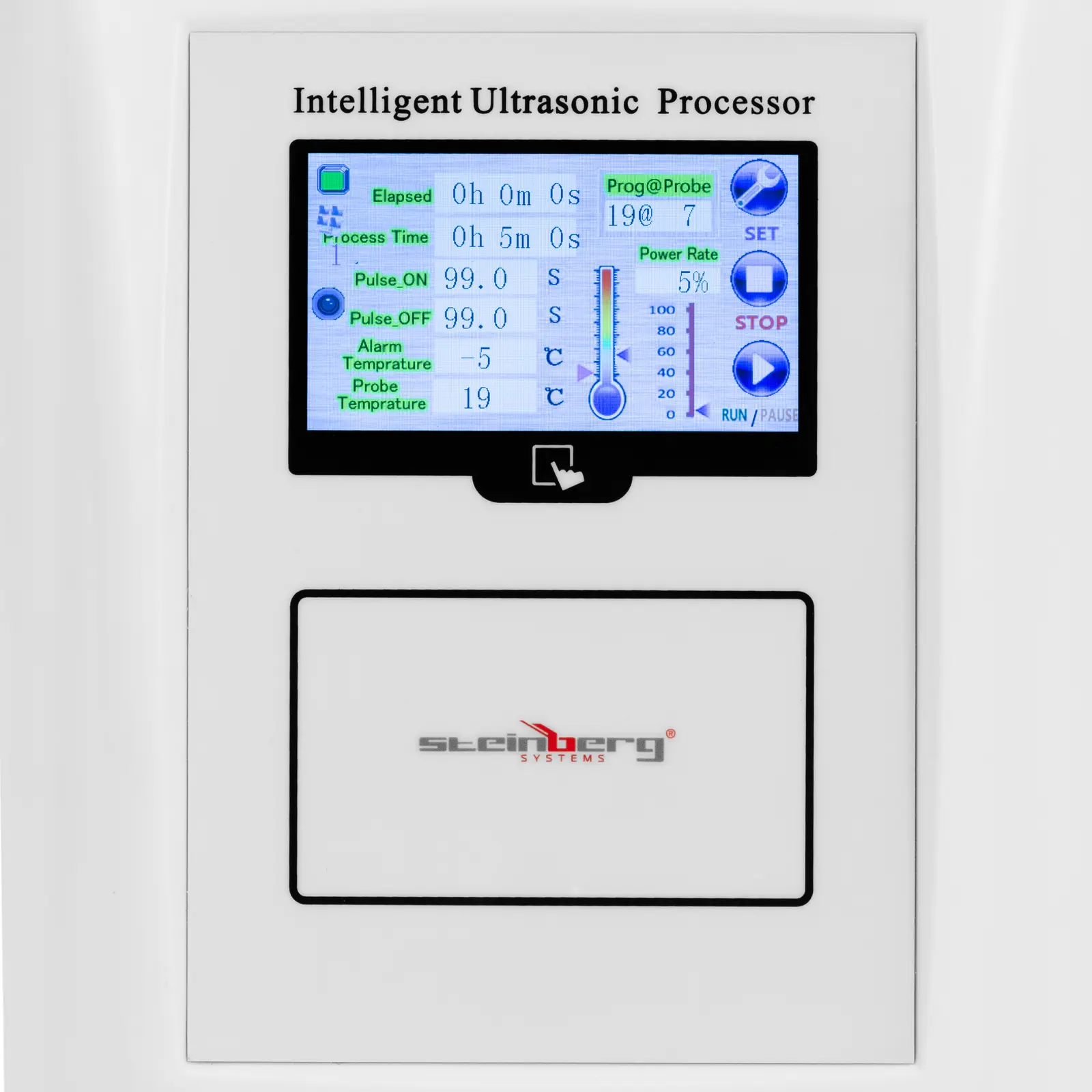 Ultragarsinis homogenizatorius - nuo 1,5 iki 150 W - nuo 10 iki 100 ml - TFT ekranas