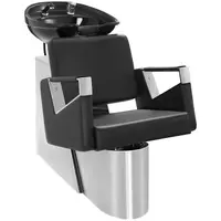 Lavacabezas con asiento para peluquería - 600 x 505 mm - Negro - pie de acero inoxidable 